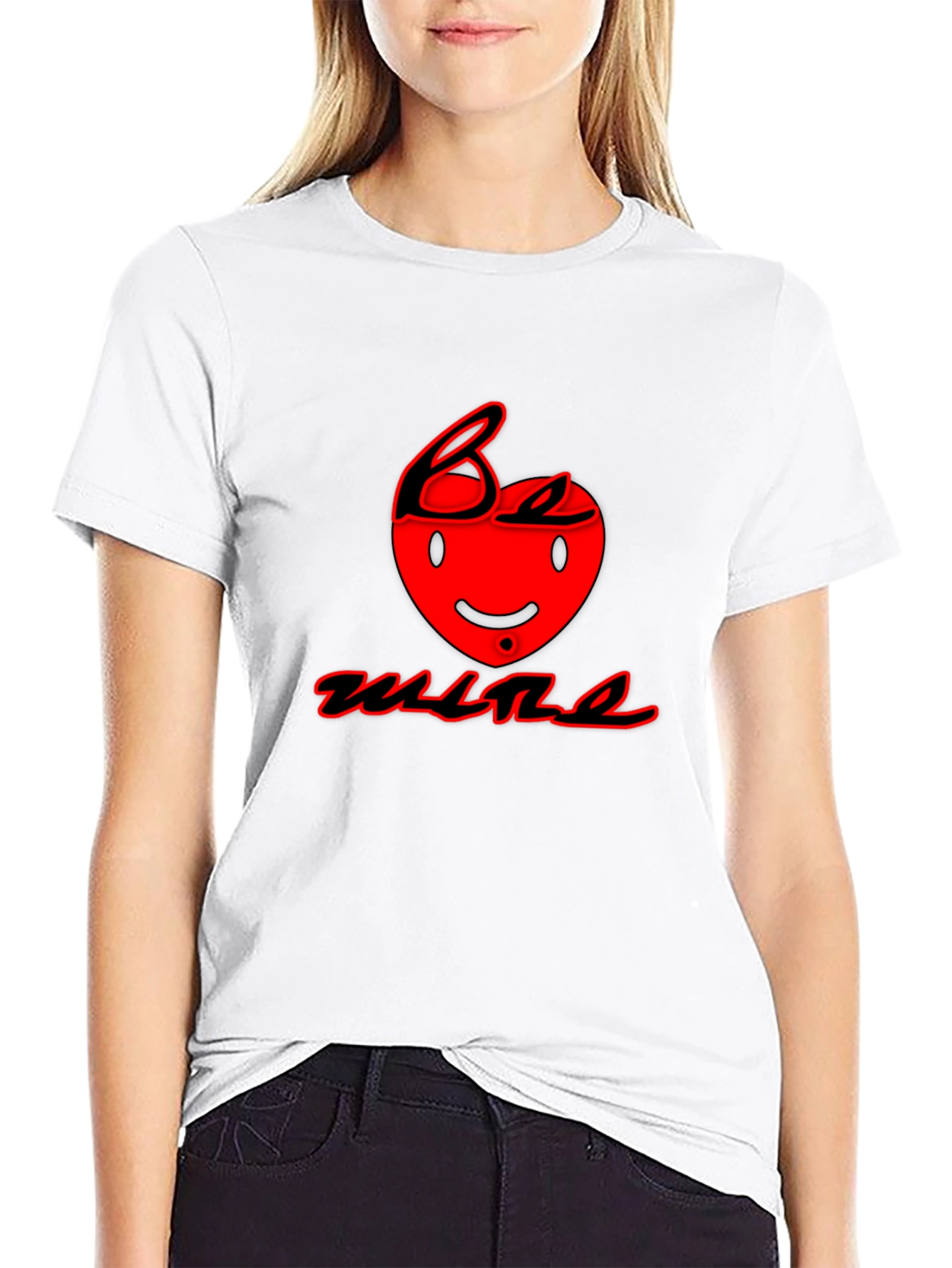 Be Mine Black T-Shirt with Red Heart Graphic