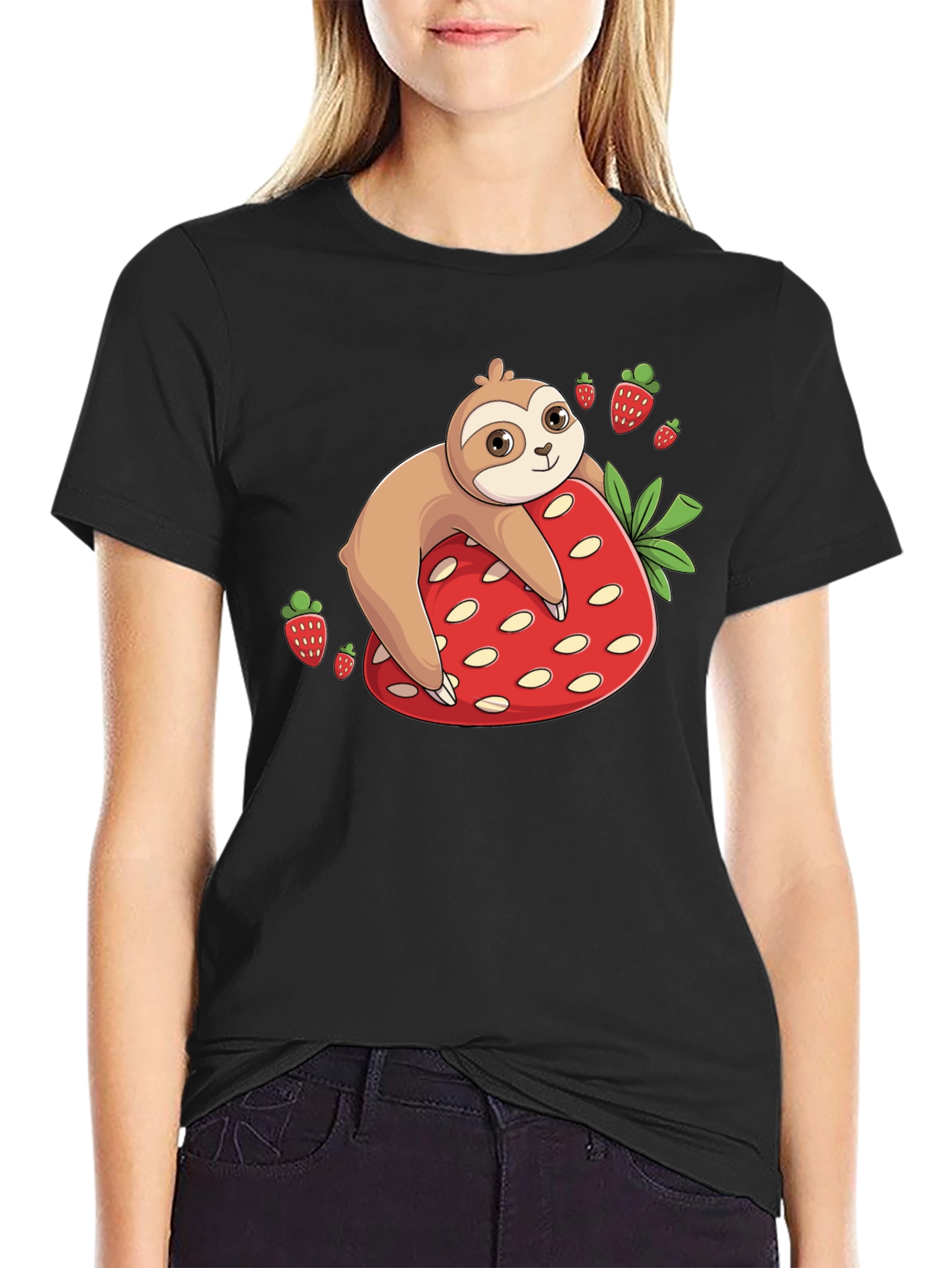 Sloth Strawberry T-Shirt - Cute Cartoon Design