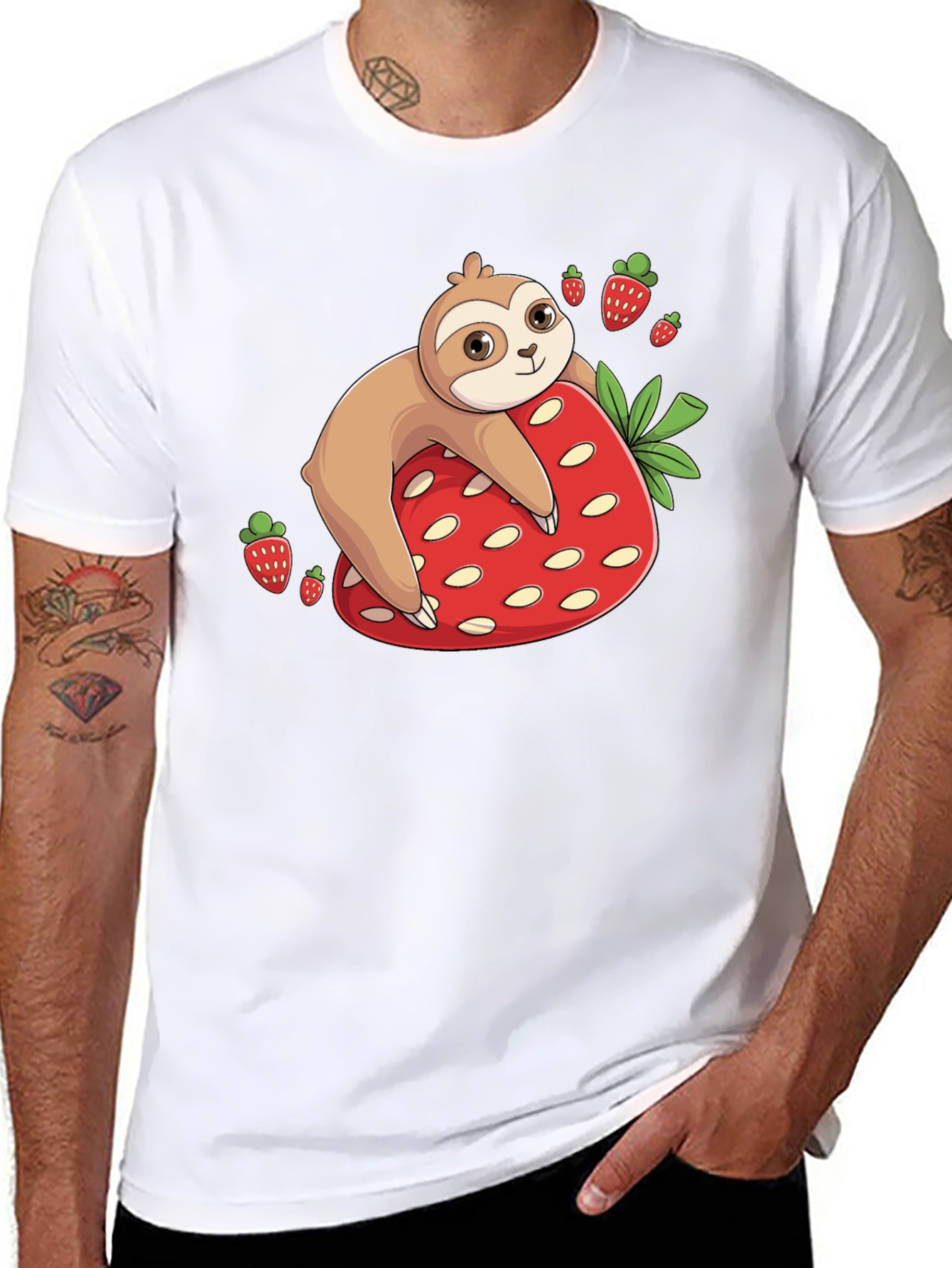 Sloth Strawberry T-Shirt - Cute Cartoon Design
