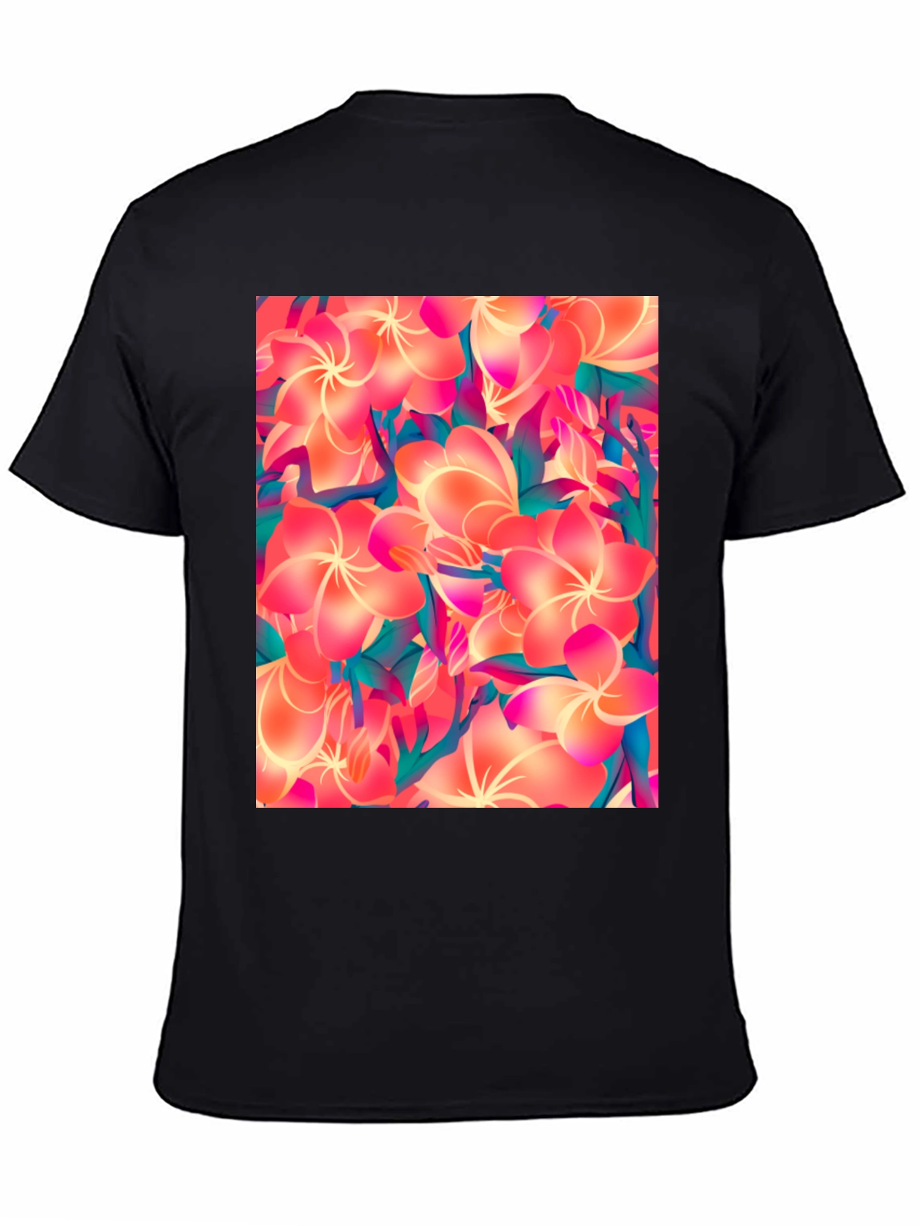 Tropical Floral Print Black T-Shirt