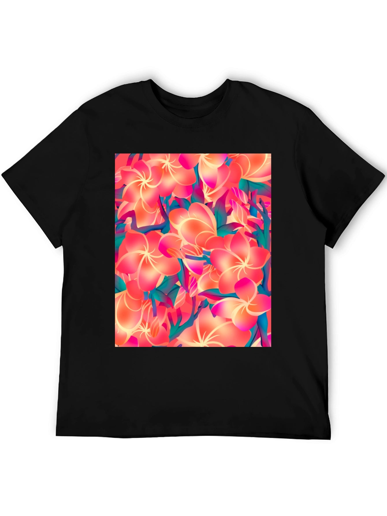 Tropical Floral Print Black T-Shirt