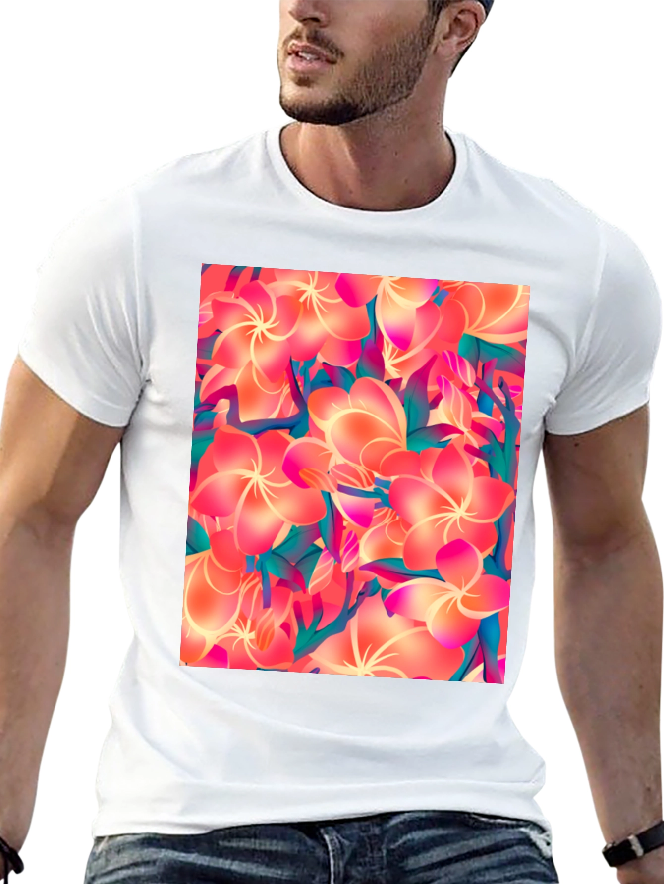 Tropical Floral Print Black T-Shirt