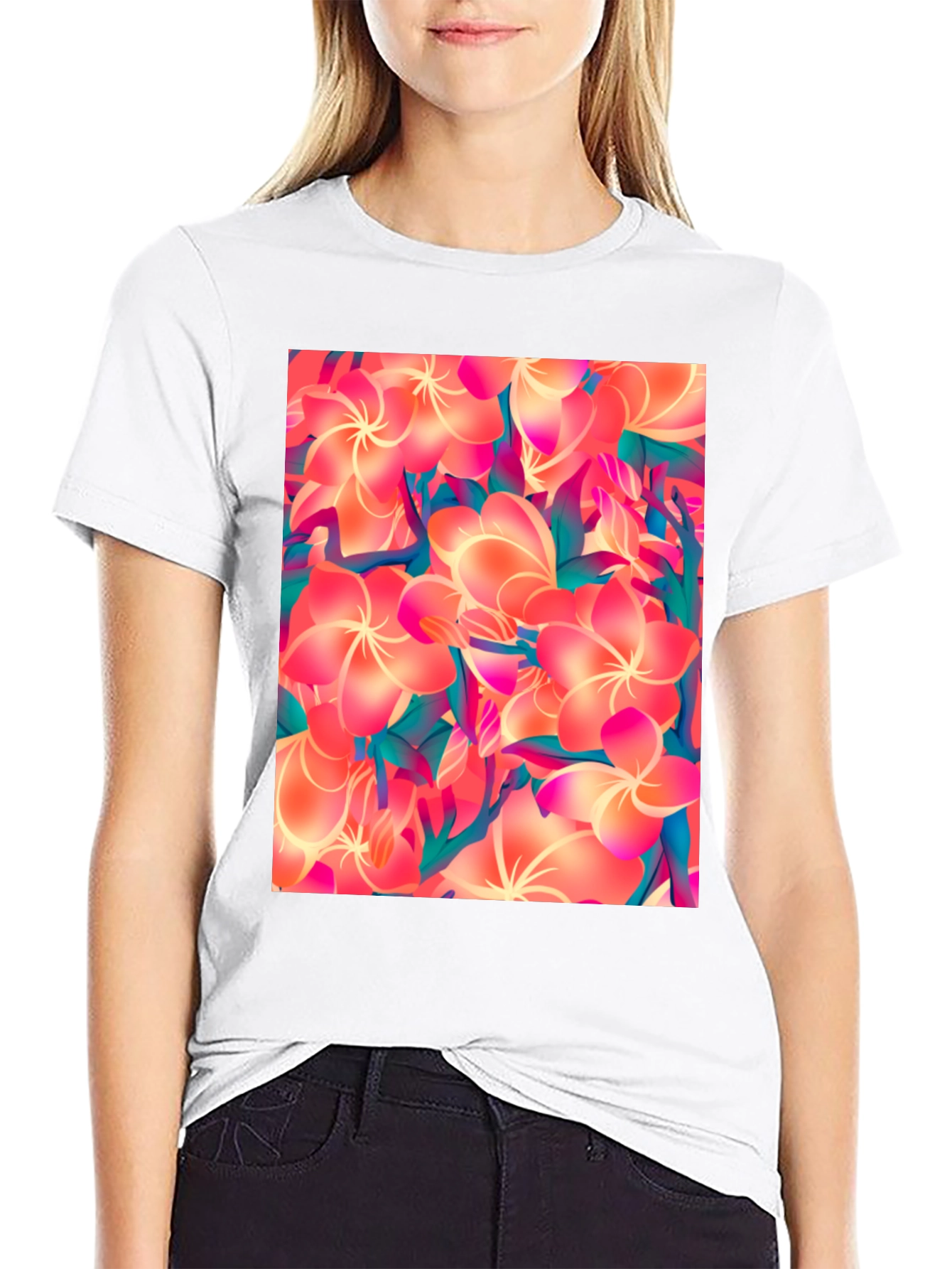 Tropical Floral Print Black T-Shirt