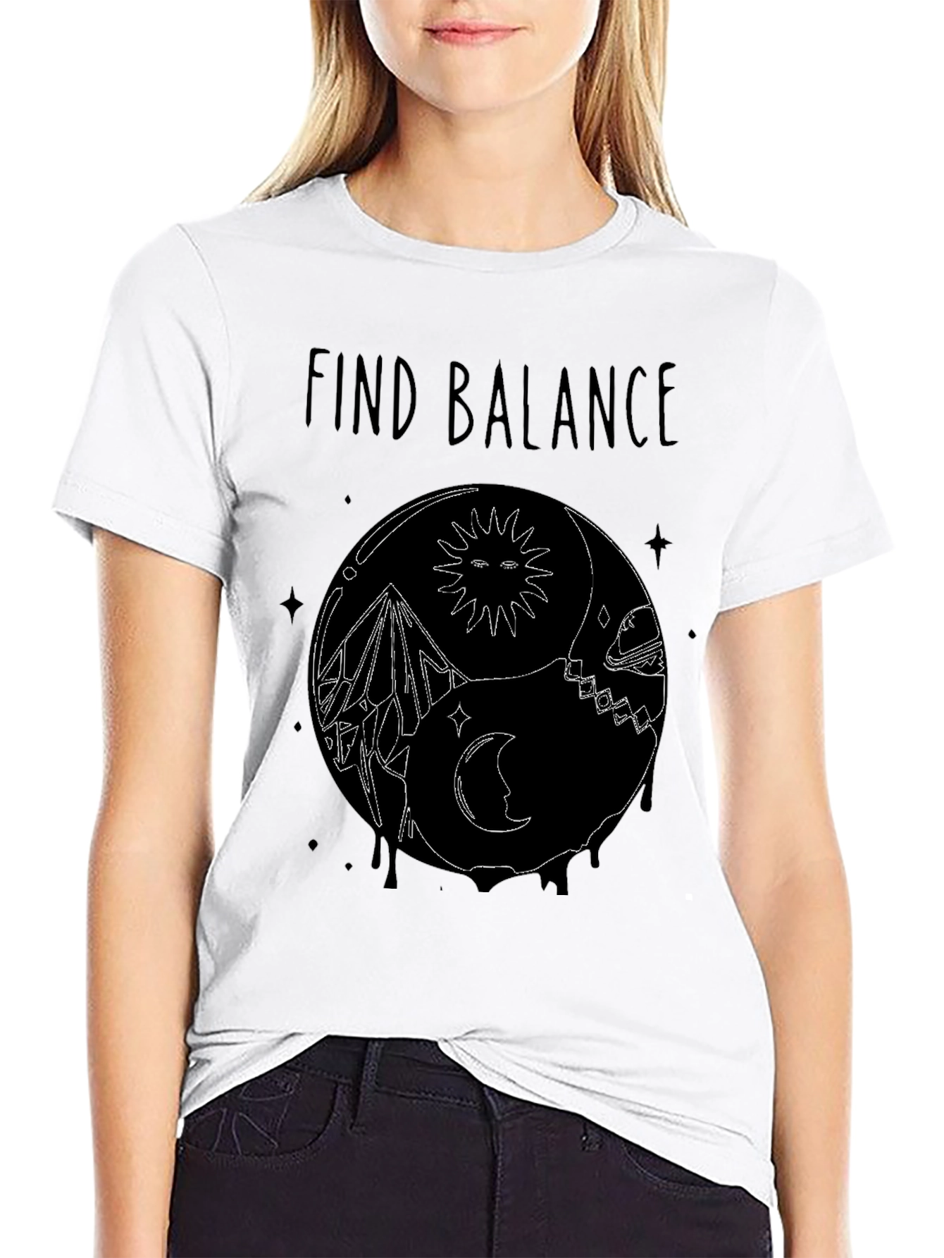 Find Balance Yin Yang Black Graphic T-Shirt