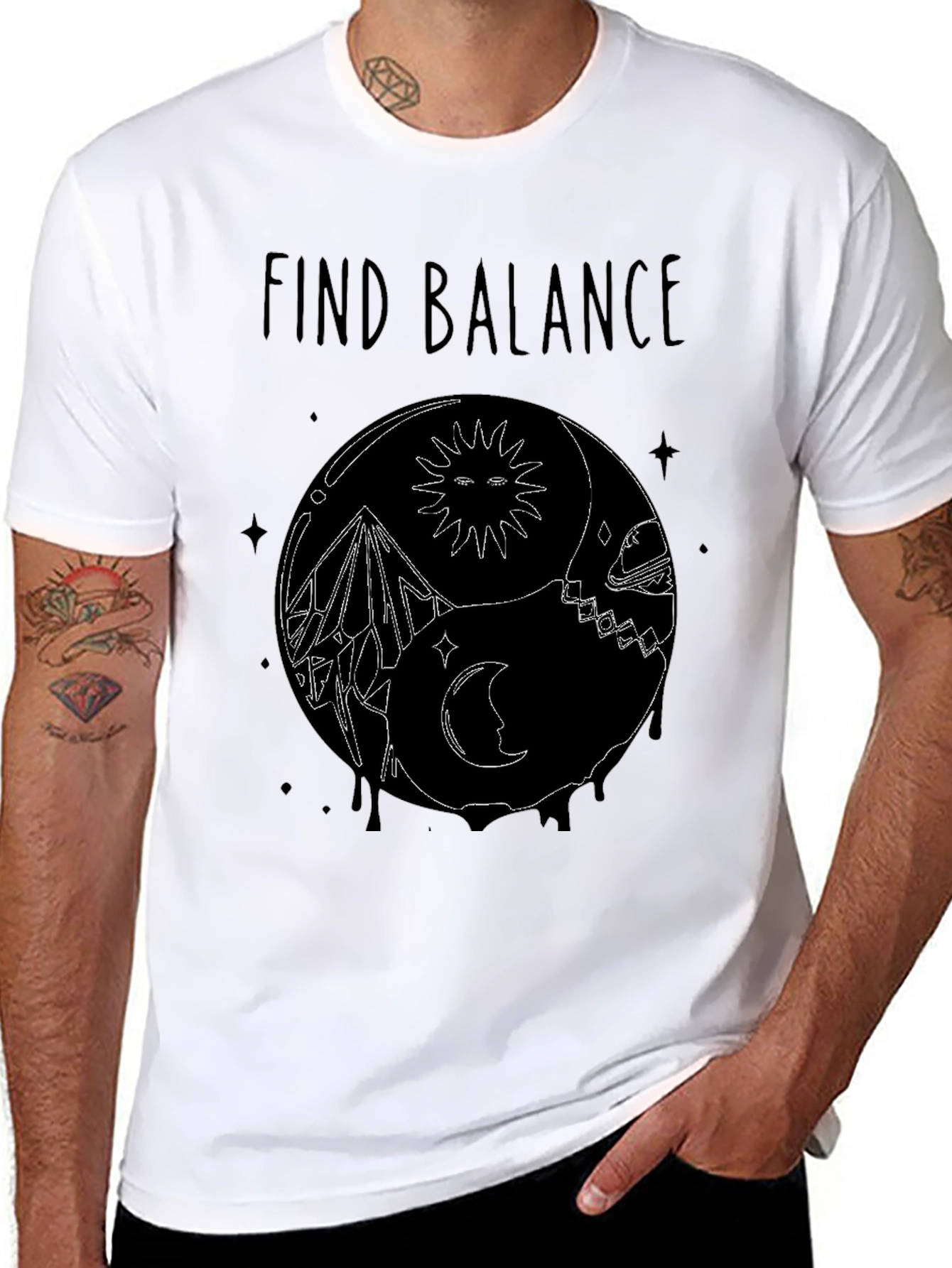 Find Balance Yin Yang Black Graphic T-Shirt