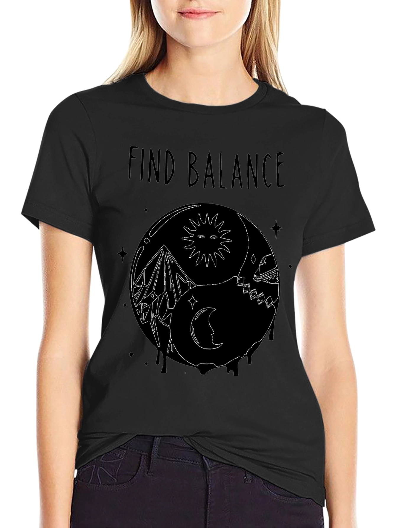 Find Balance Yin Yang Black Graphic T-Shirt