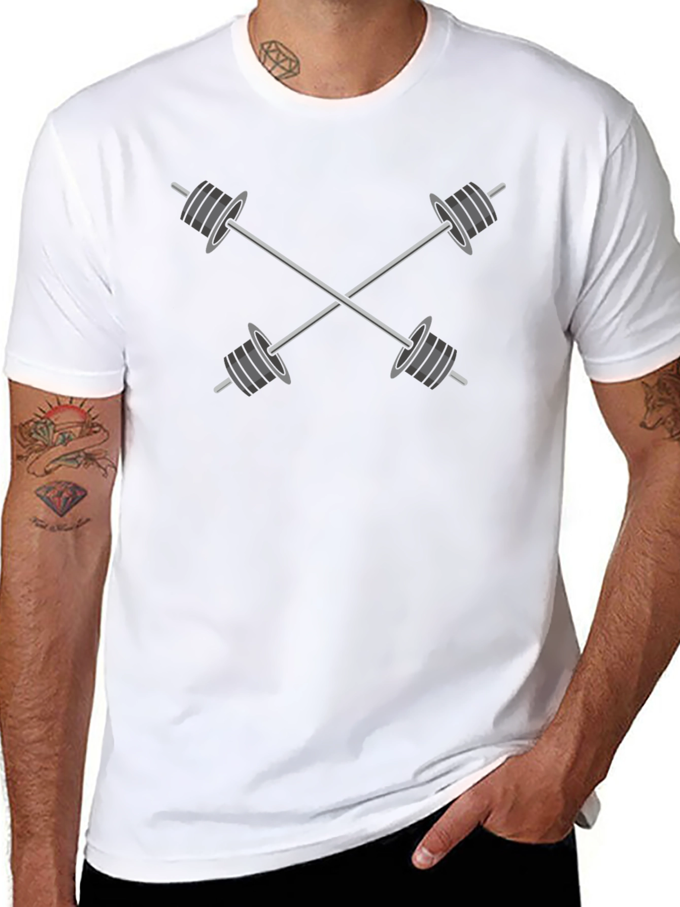 Crossed Barbells Graphic Tee - Black Cotton Gym Shirt