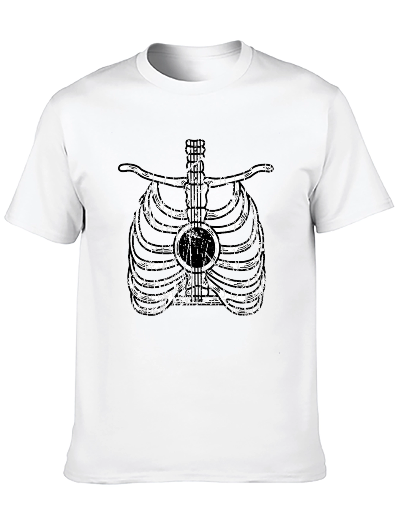 Guitar Rib Cage Graphic Tee - Musician Skeleton T-Shirt