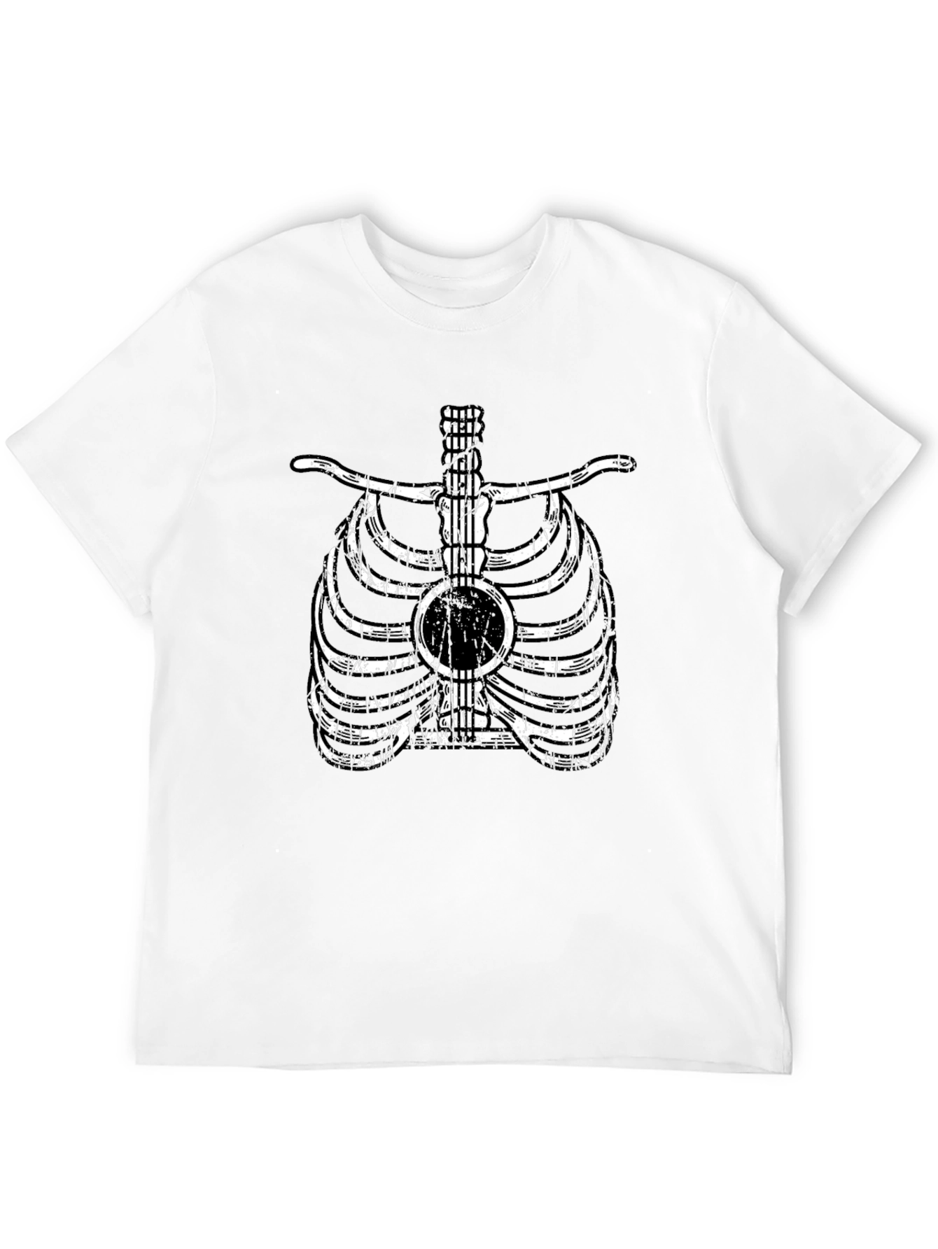 Guitar Rib Cage Graphic Tee - Musician Skeleton T-Shirt