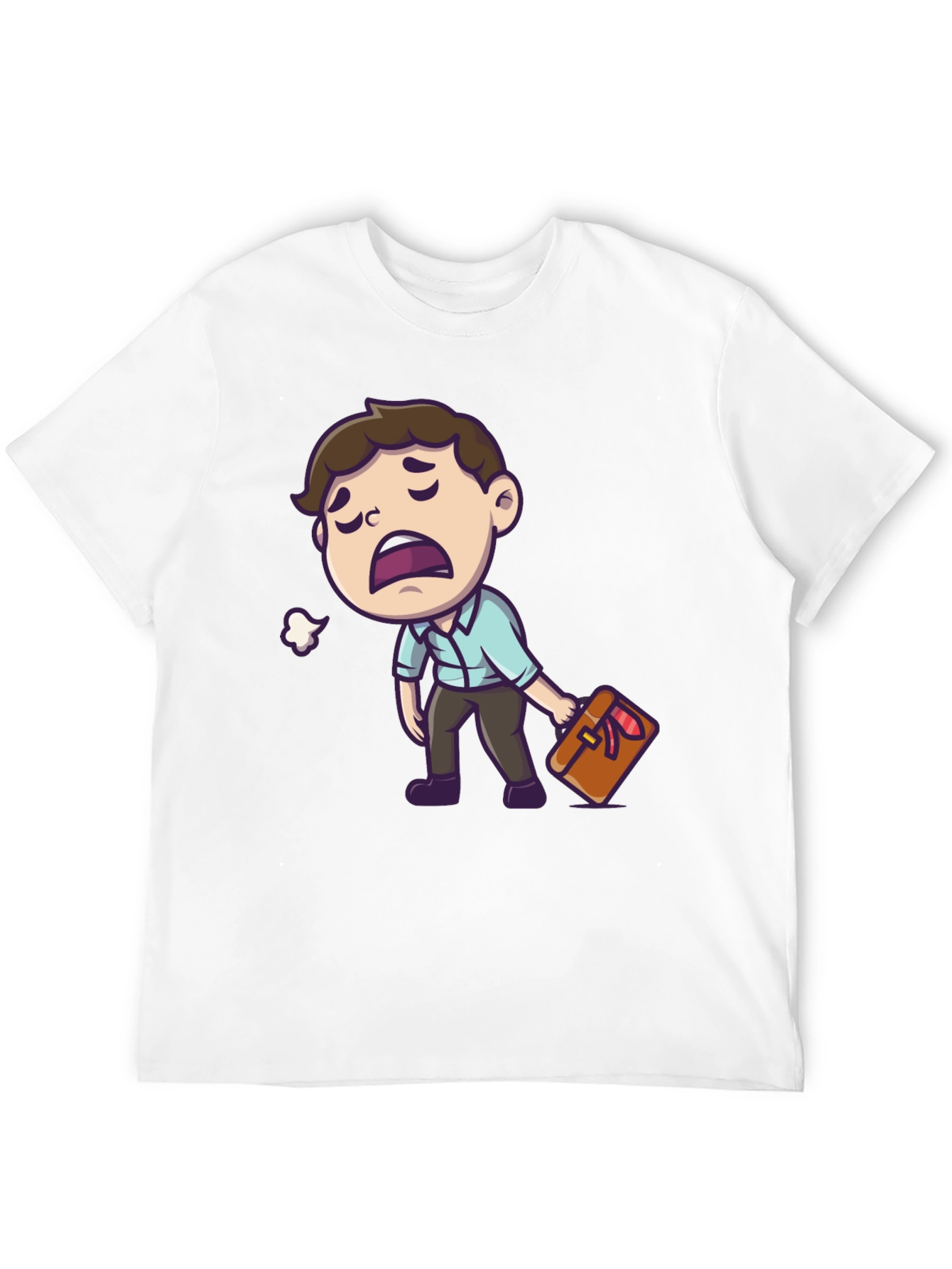 Tired Cartoon Man Graphic Tee - Black Casual Shirt