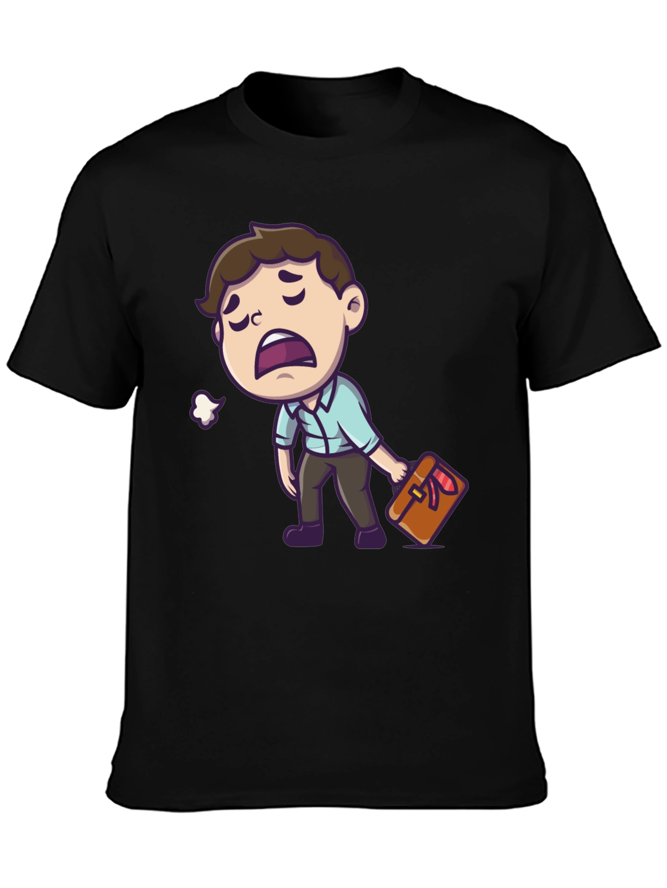 Tired Cartoon Man Graphic Tee - Black Casual Shirt