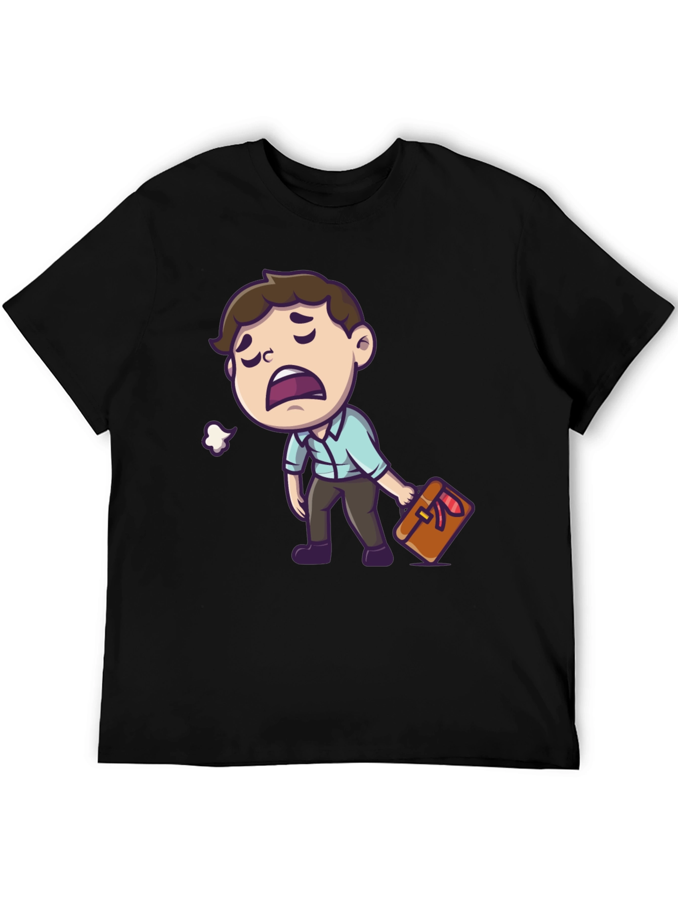 Tired Cartoon Man Graphic Tee - Black Casual Shirt