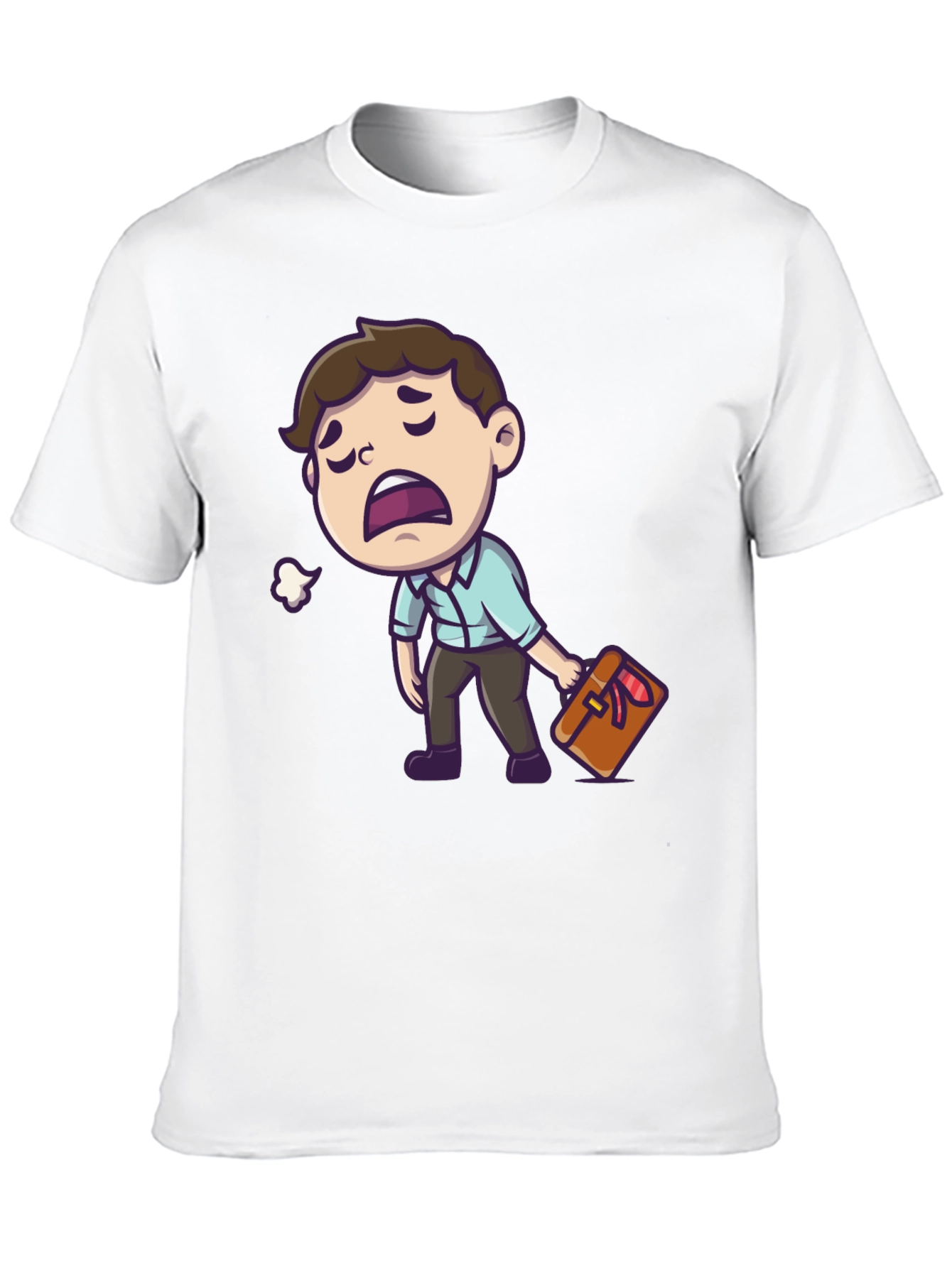 Tired Cartoon Man Graphic Tee - Black Casual Shirt