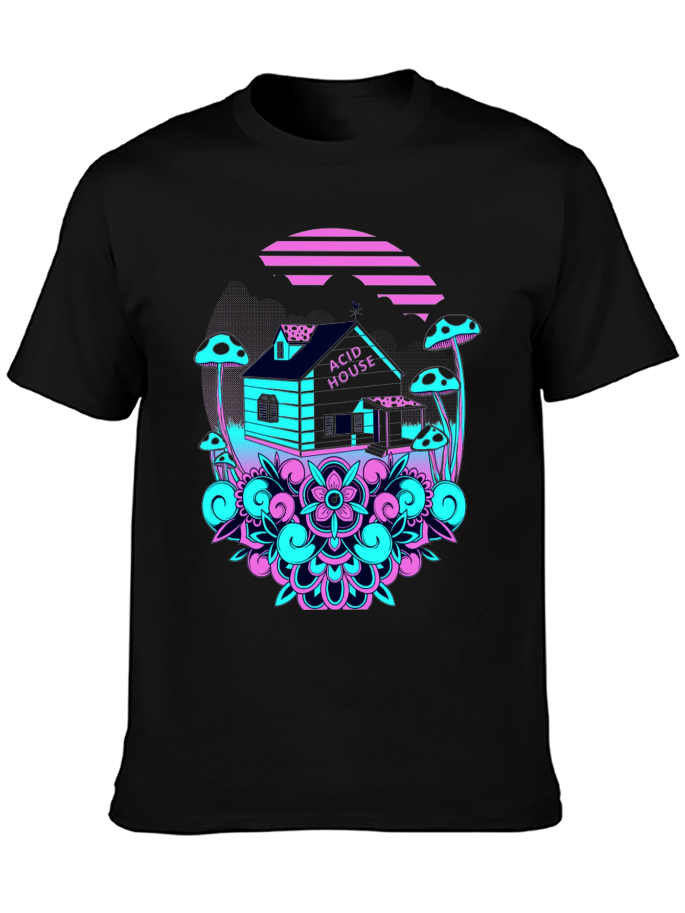 Acid House Graphic Tee - Black Crew Neck T-Shirt
