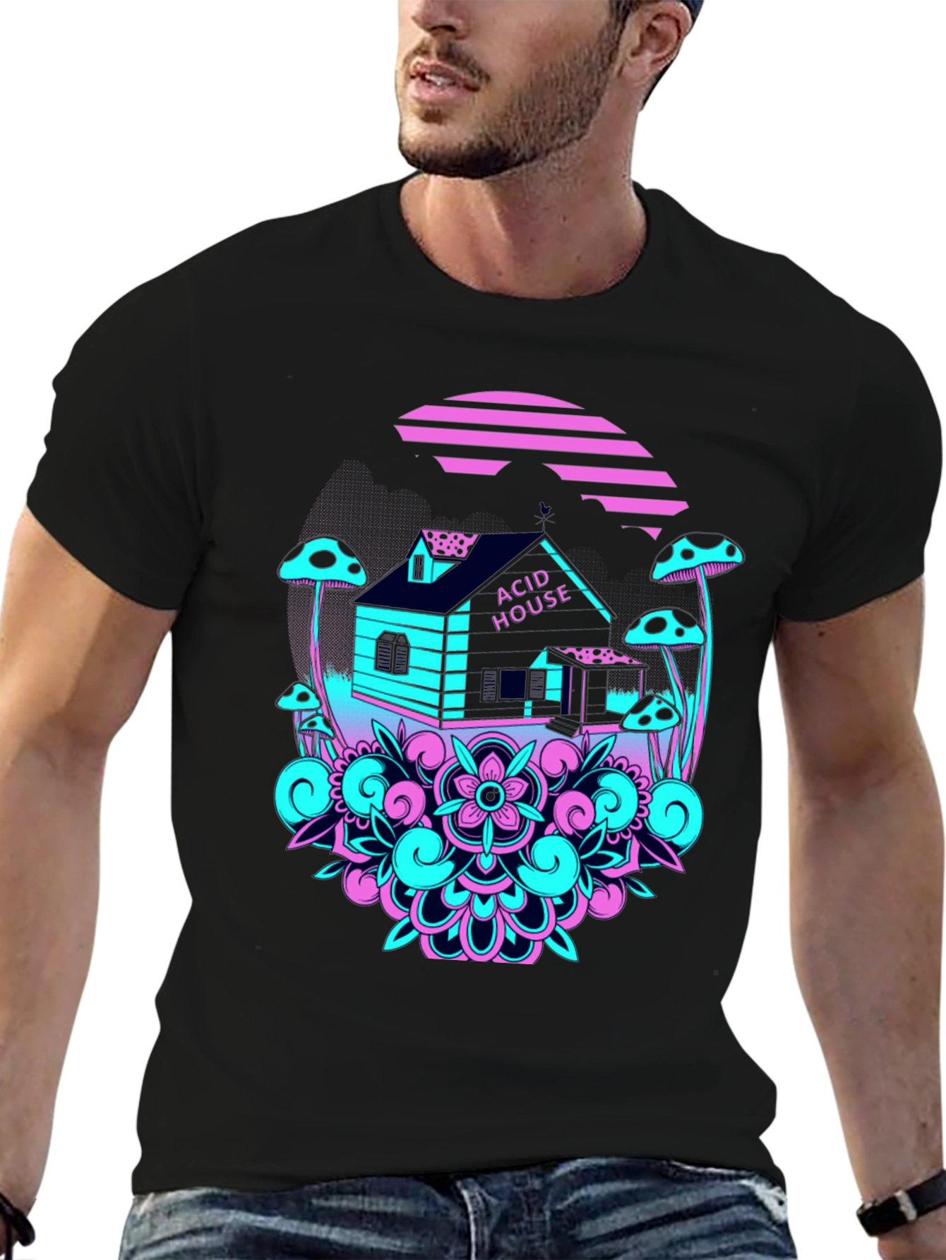 Acid House Graphic Tee - Black Crew Neck T-Shirt