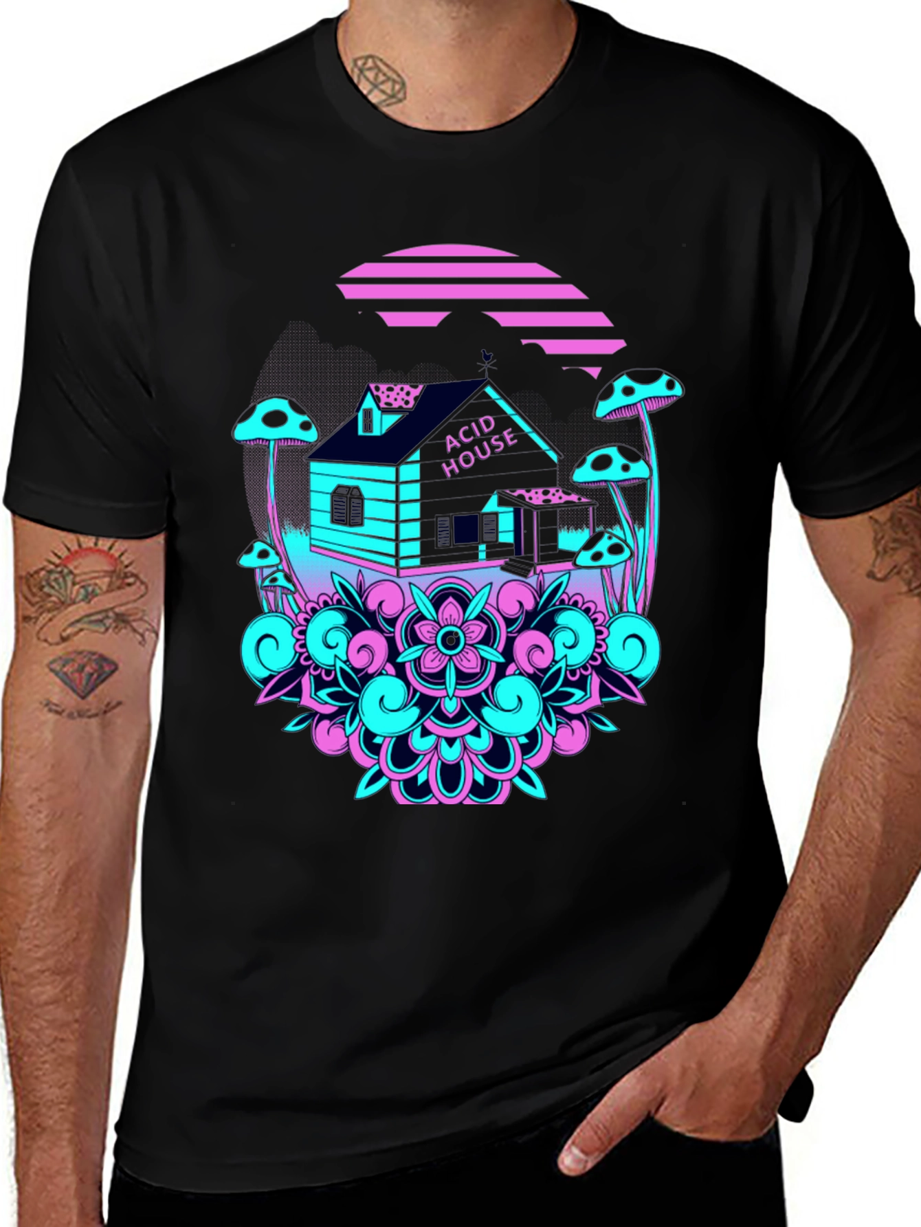 Acid House Graphic Tee - Black Crew Neck T-Shirt