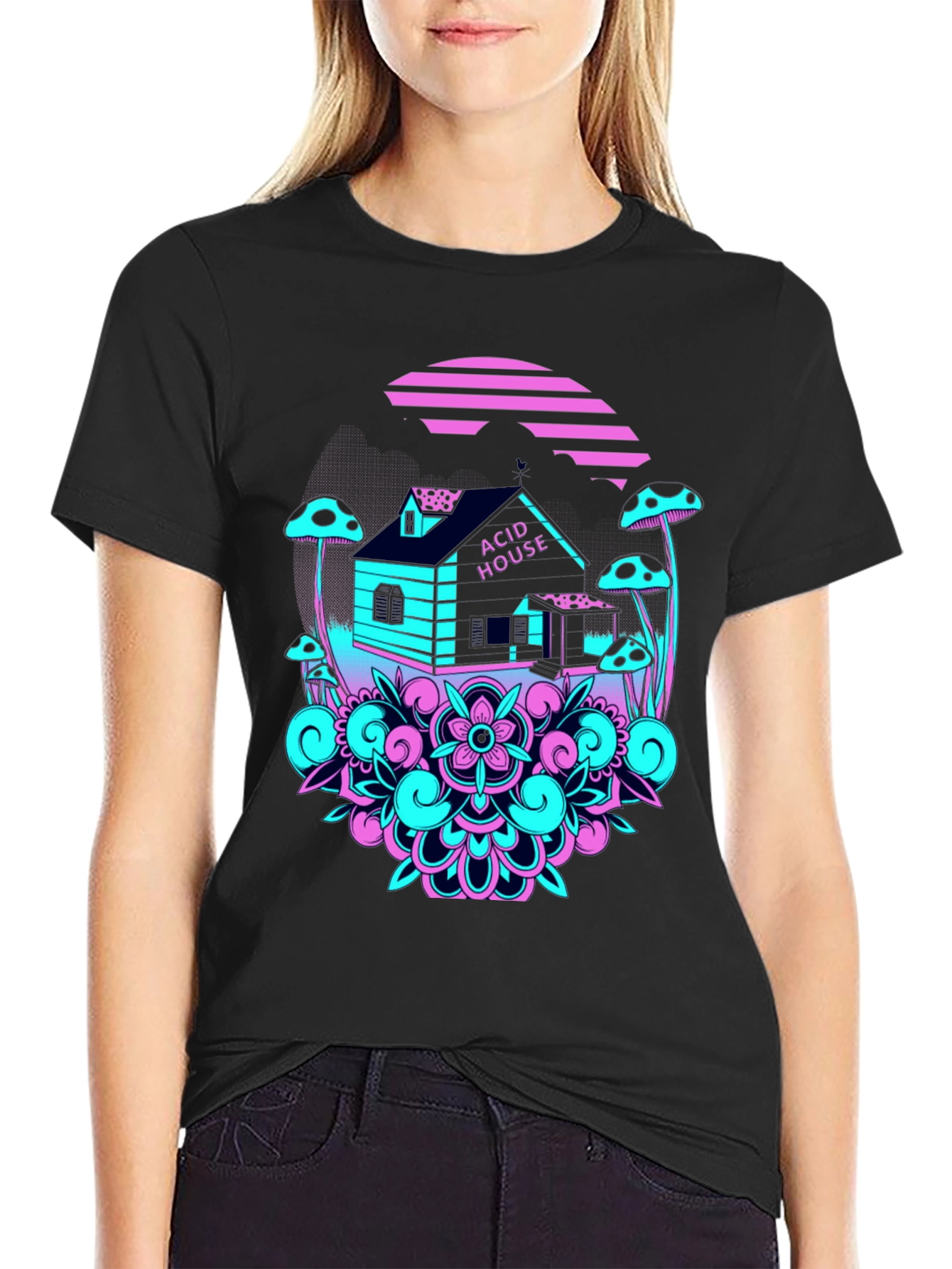 Acid House Graphic Tee - Black Crew Neck T-Shirt