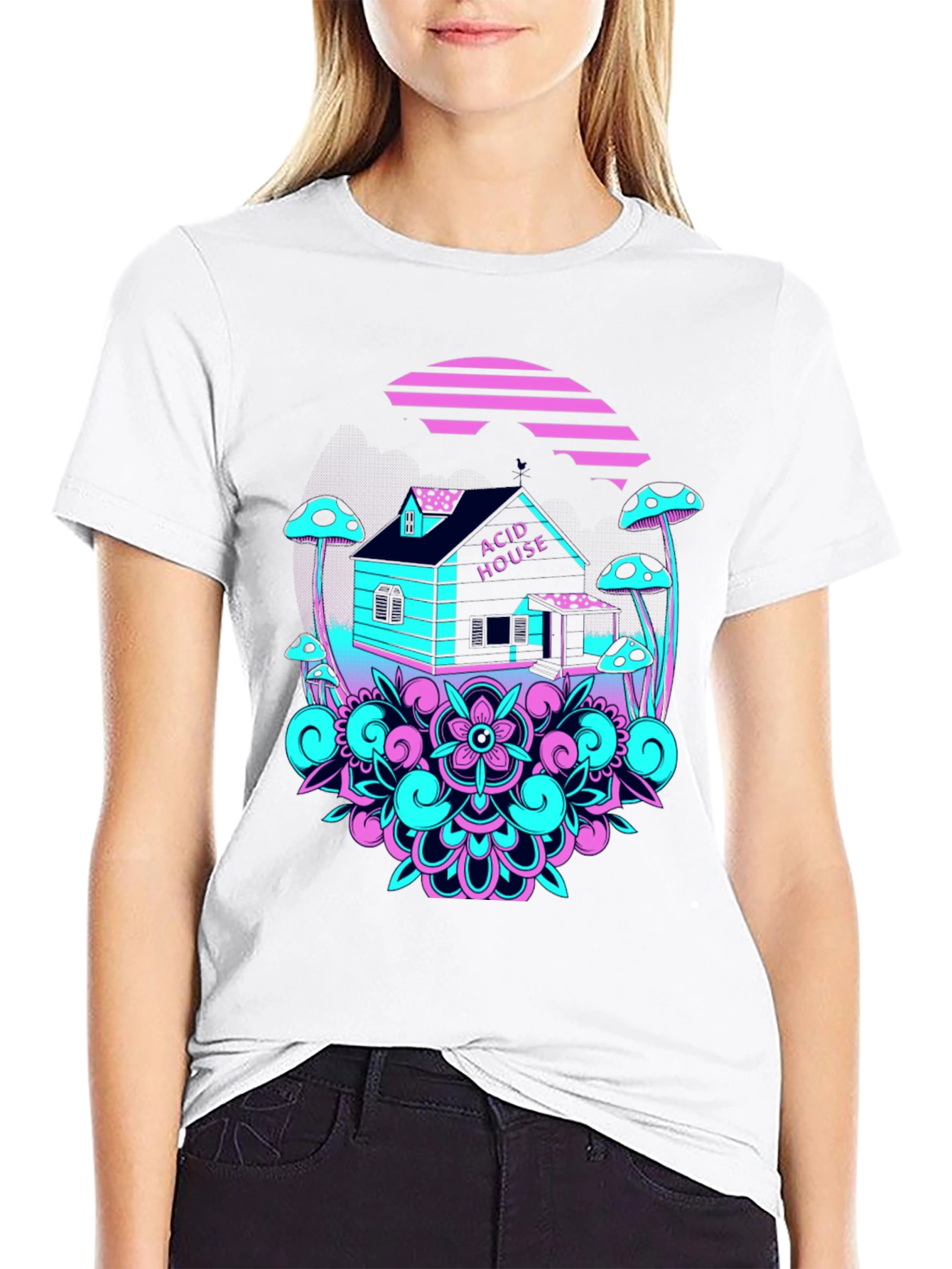 Acid House Graphic Tee - Black Crew Neck T-Shirt