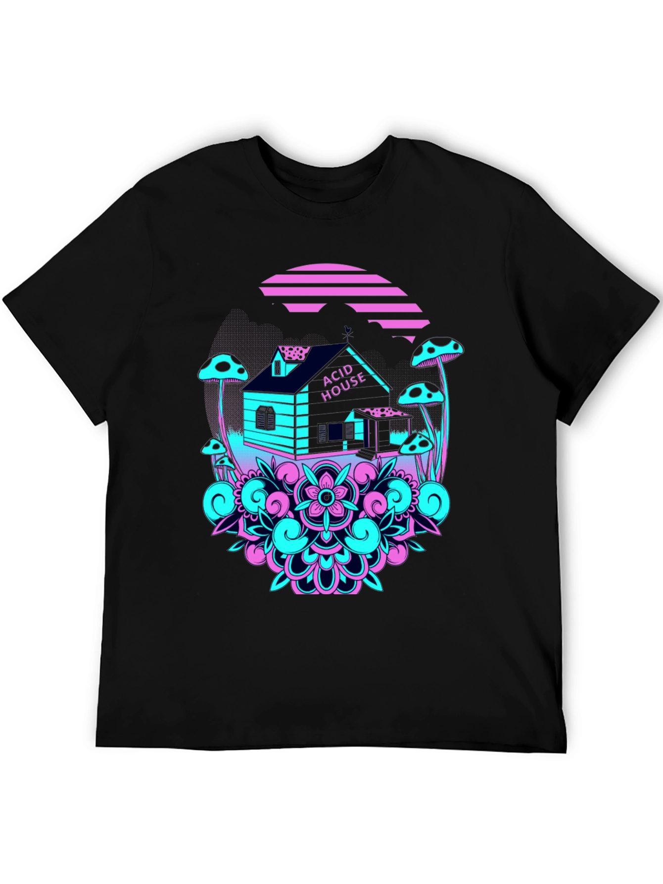 Acid House Graphic Tee - Black Crew Neck T-Shirt
