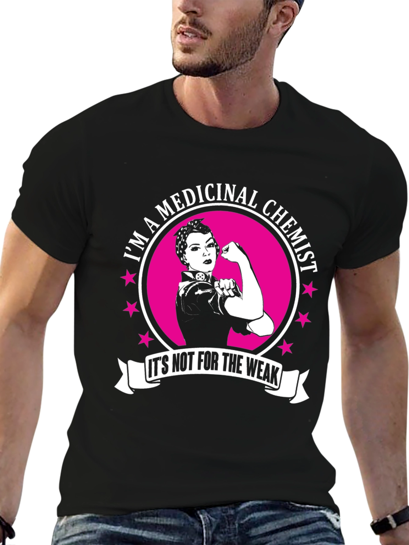 Medicinal Chemist Rosie the Riveter Style Black T-Shirt