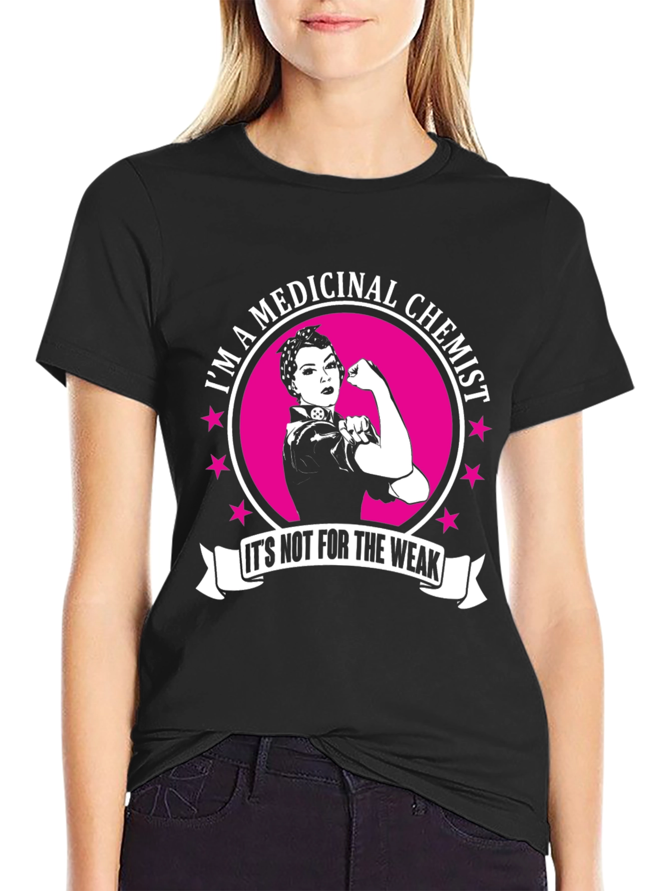 Medicinal Chemist Rosie the Riveter Style Black T-Shirt