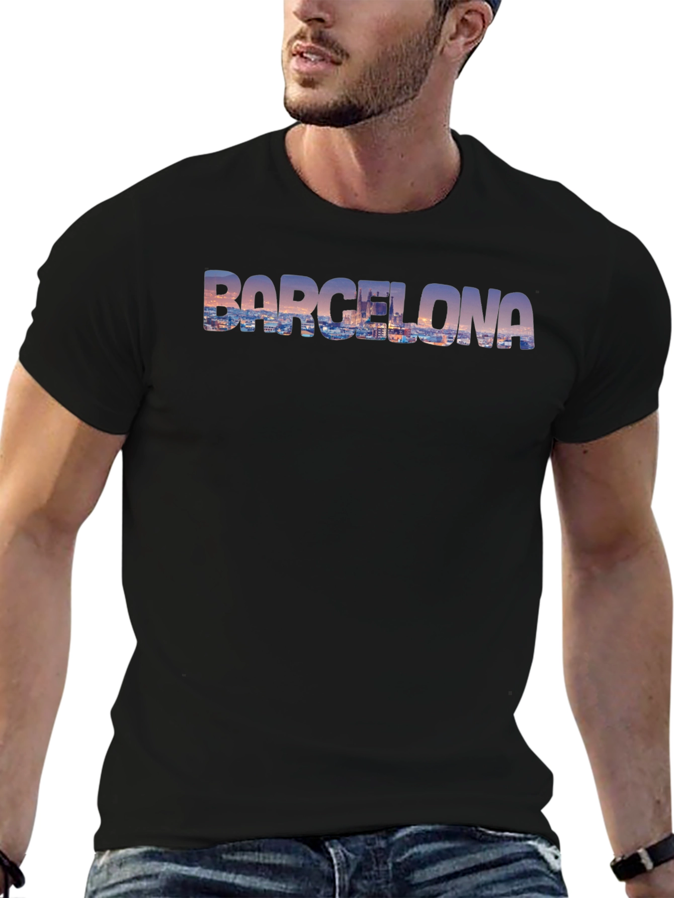Barcelona Cityscape Mens Graphic Tee