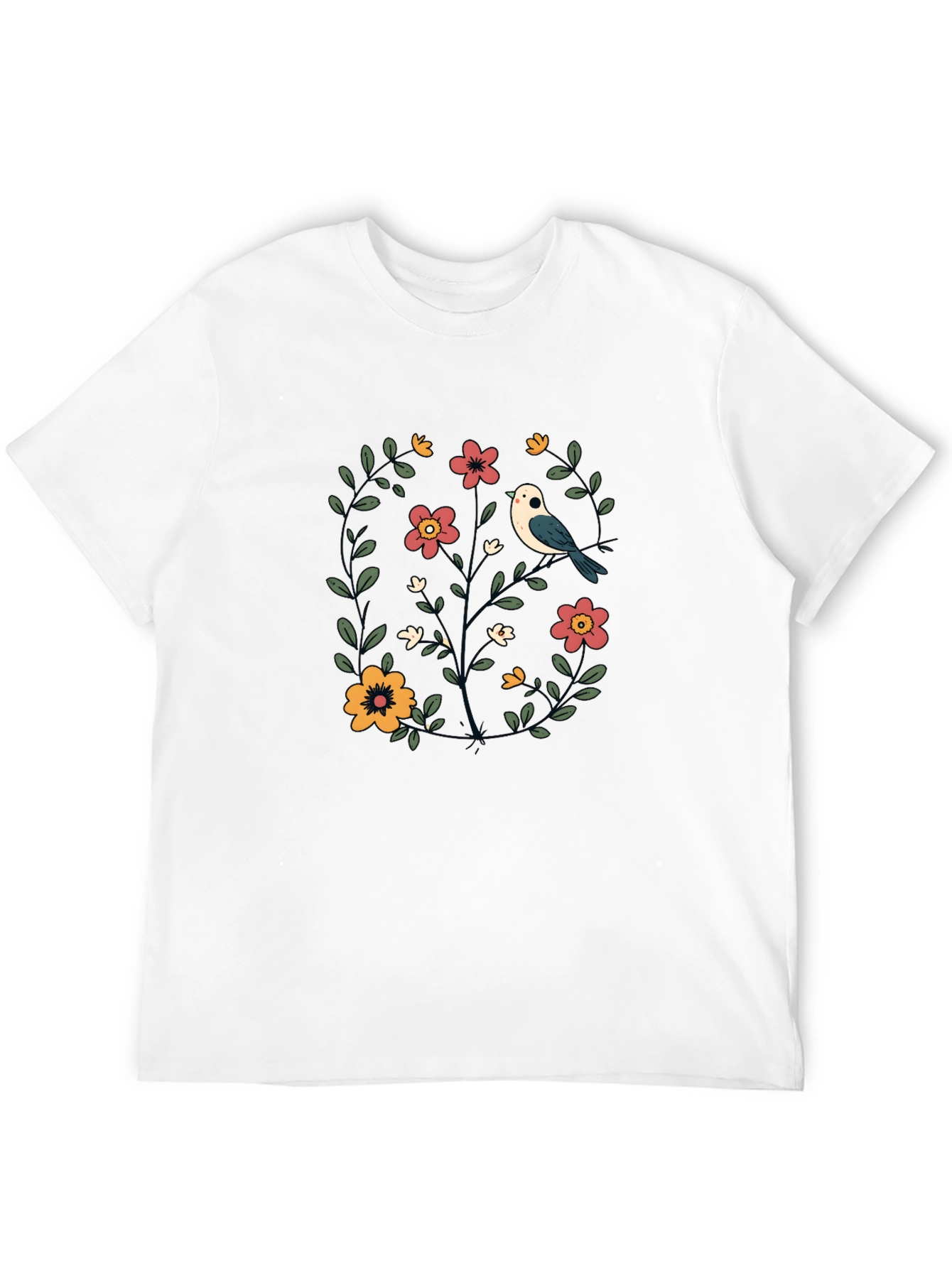 Floral Bird Graphic Black T-Shirt