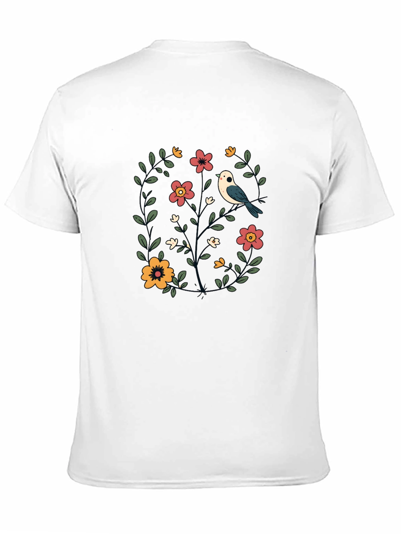 Floral Bird Graphic Black T-Shirt