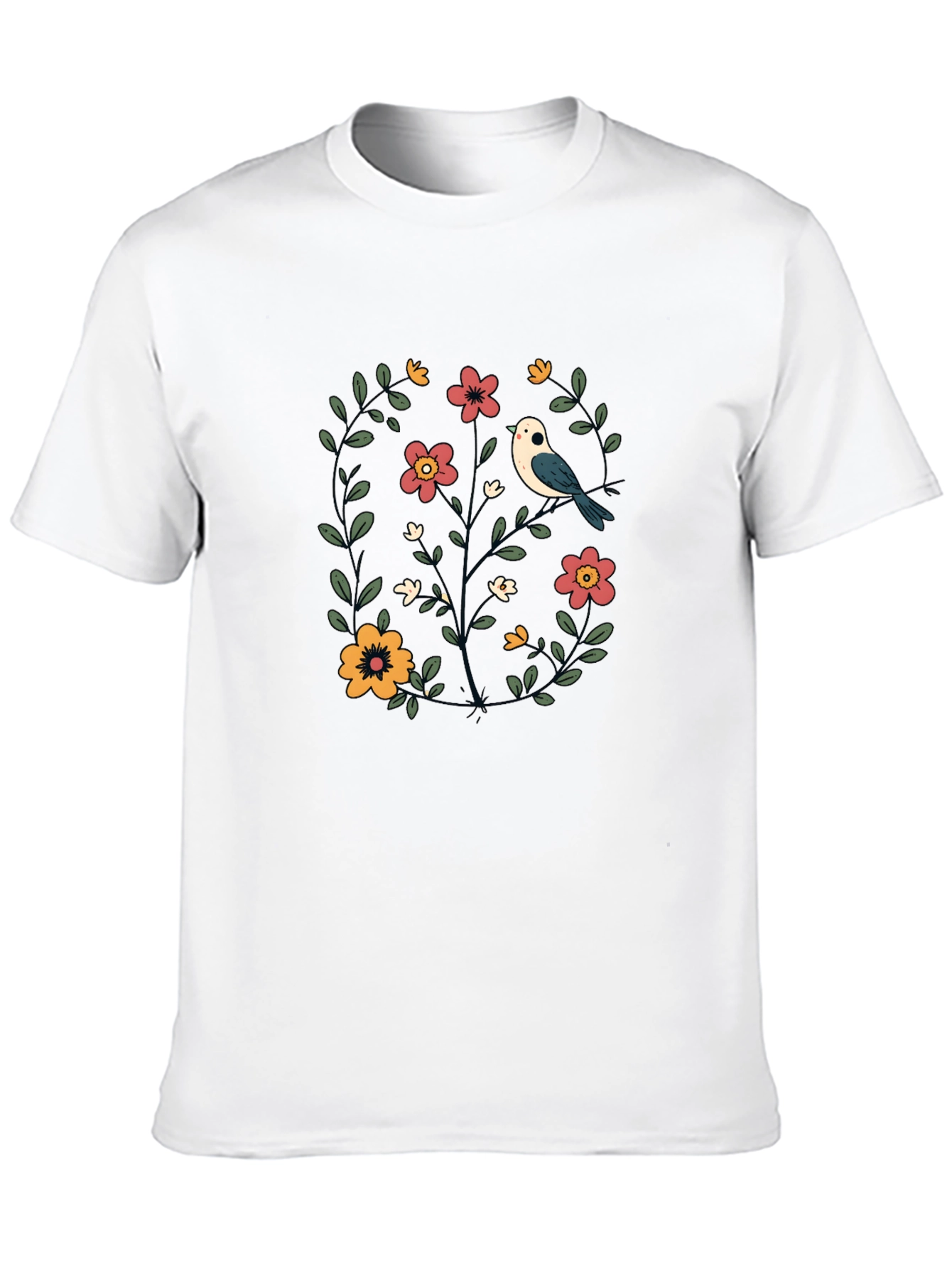 Floral Bird Graphic Black T-Shirt