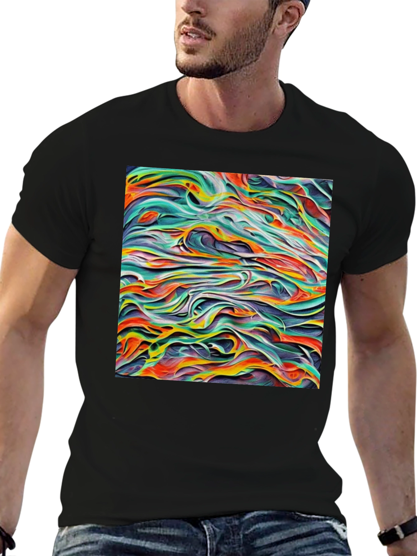 Abstract Swirl Art Black T-Shirt