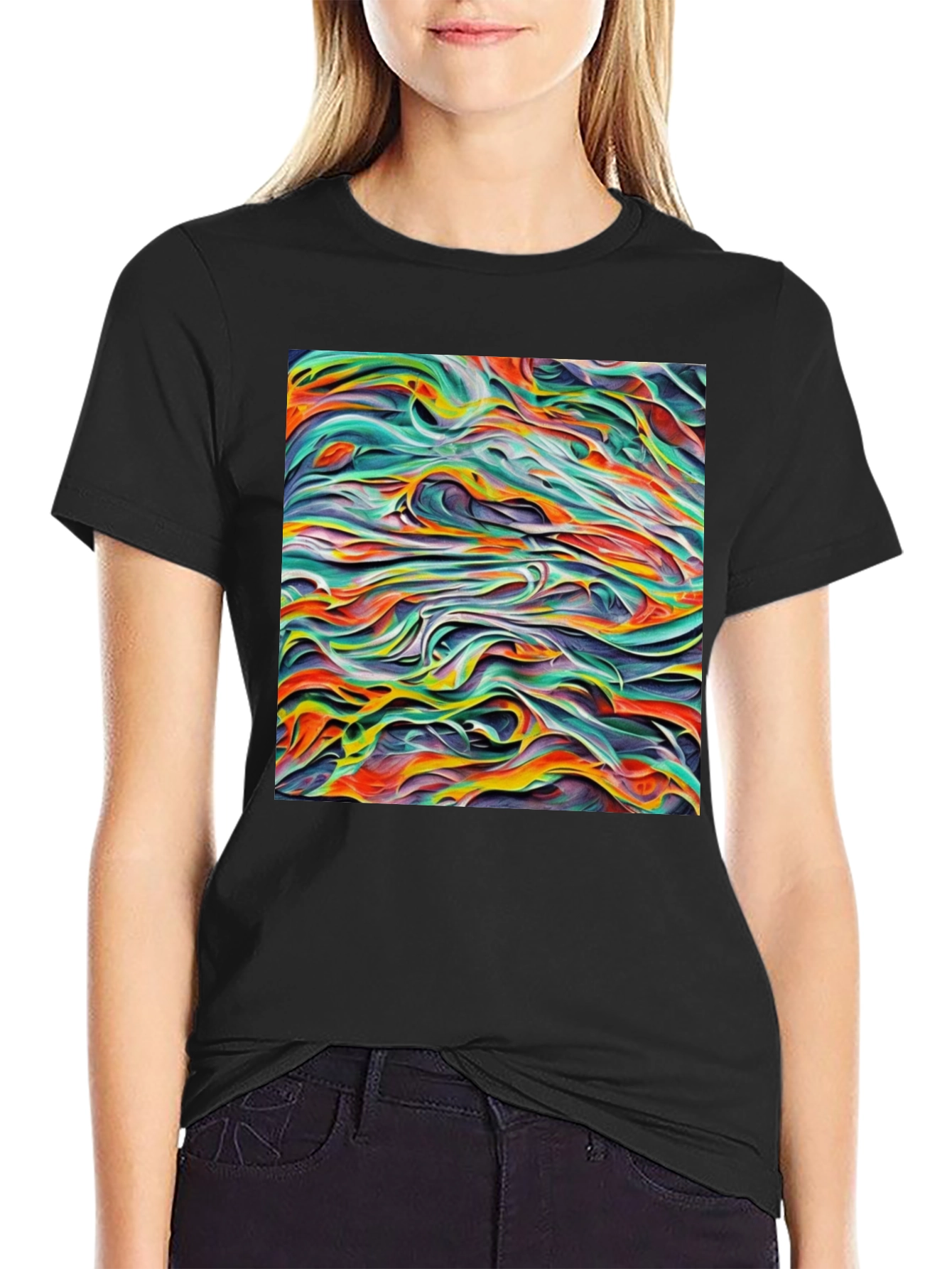 Abstract Swirl Art Black T-Shirt