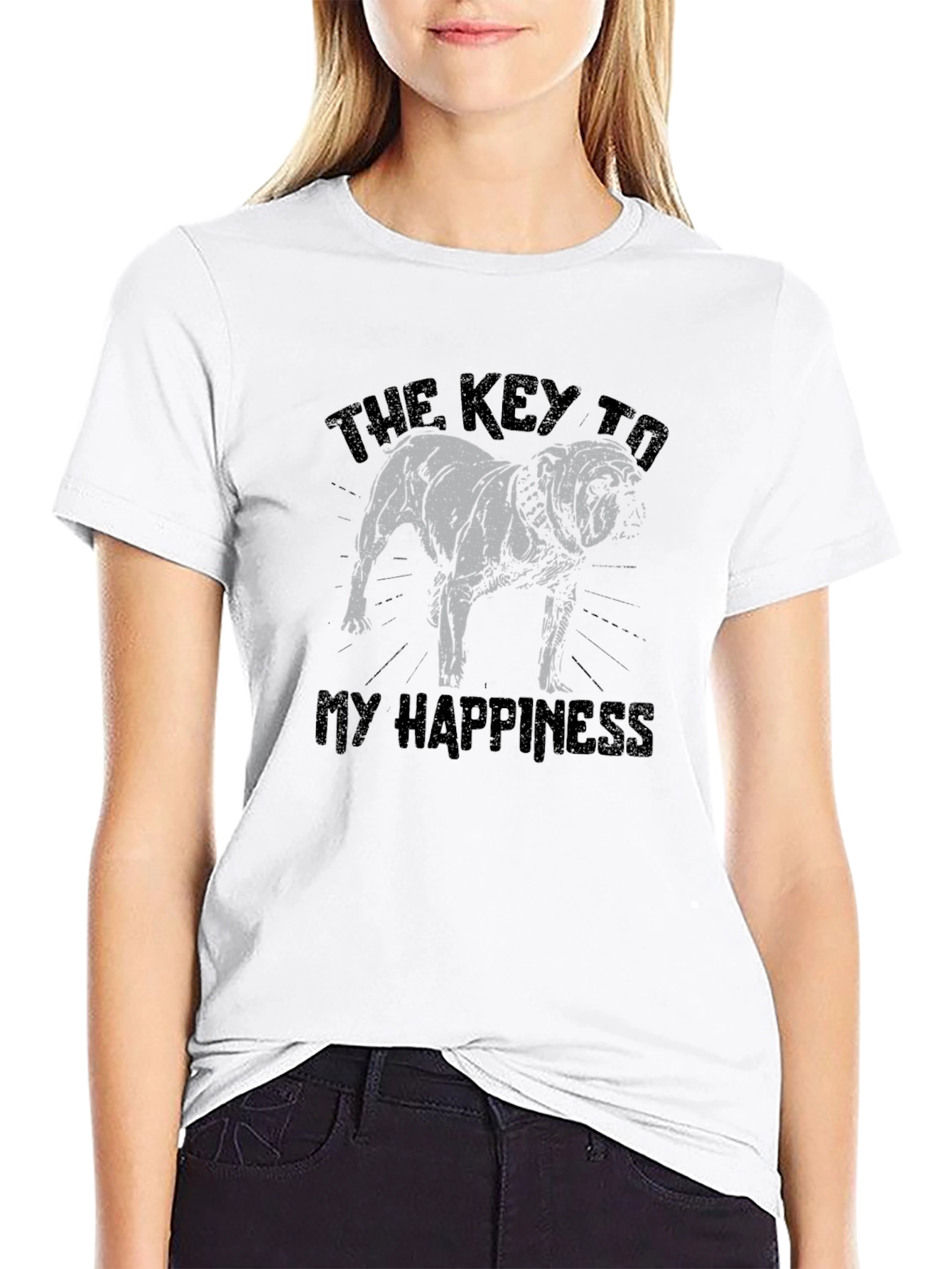 Bulldog Happiness Graphic T-Shirt - Black