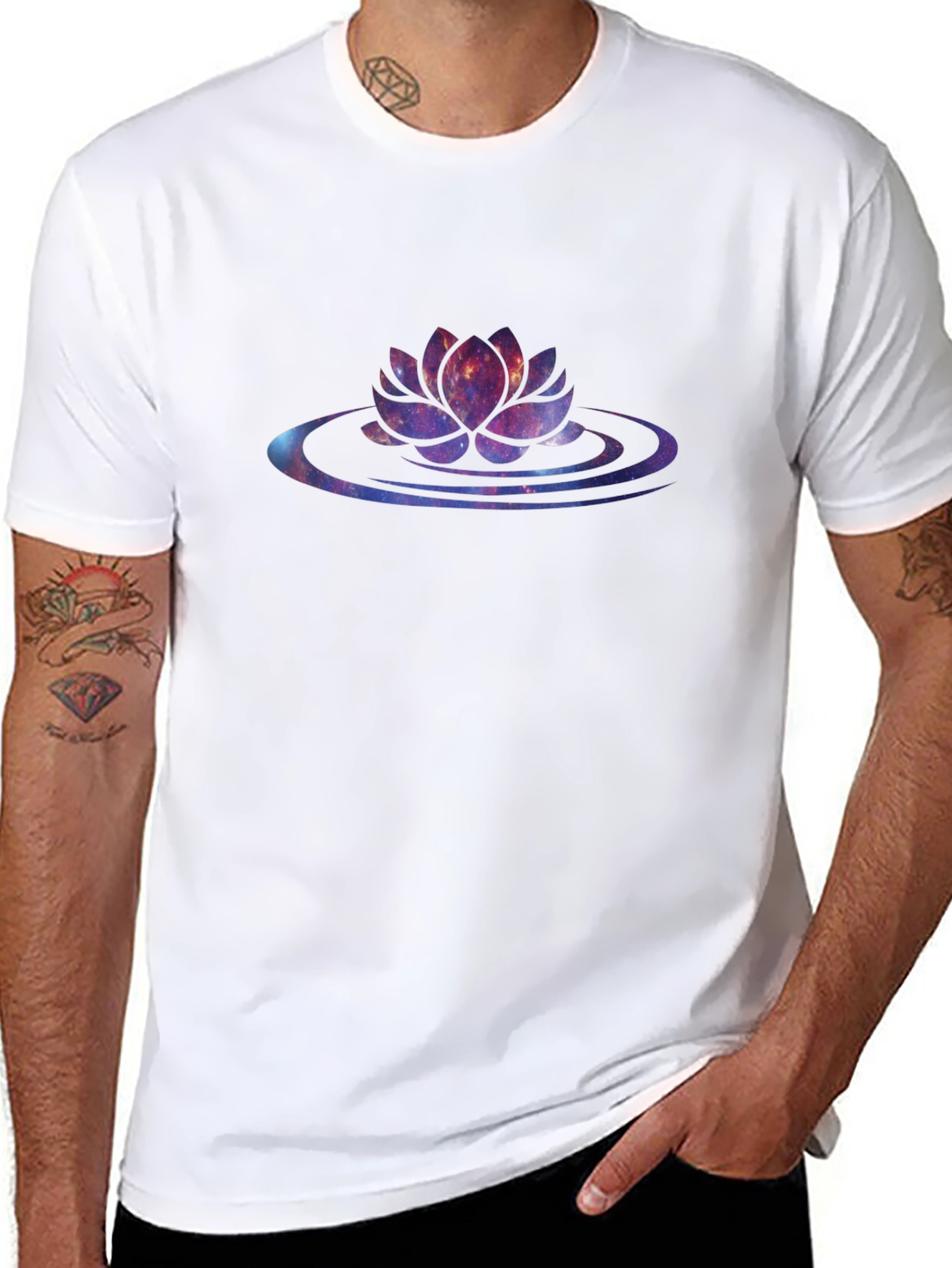 Galaxy Lotus Flower Black T-Shirt