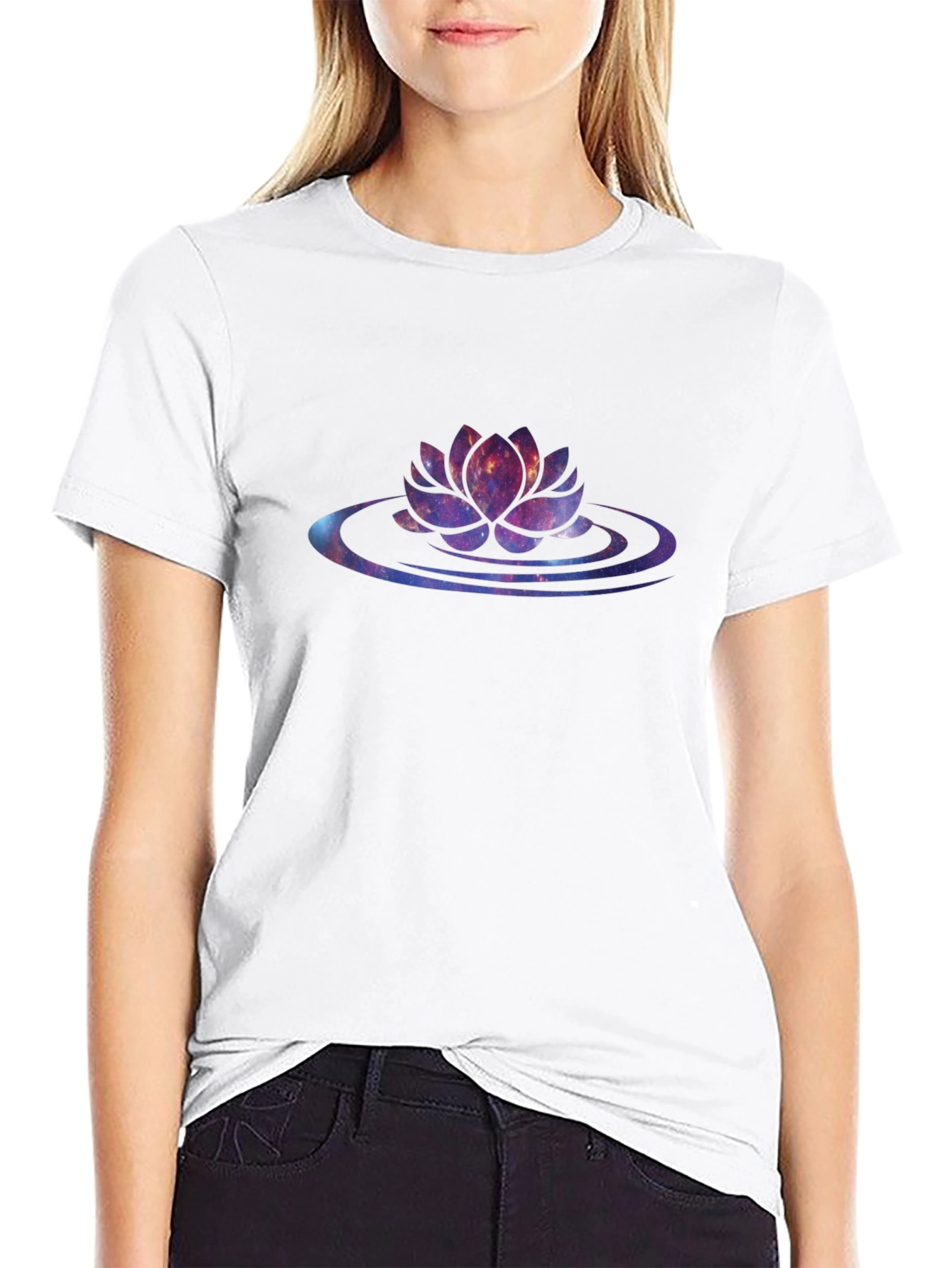 Galaxy Lotus Flower Black T-Shirt