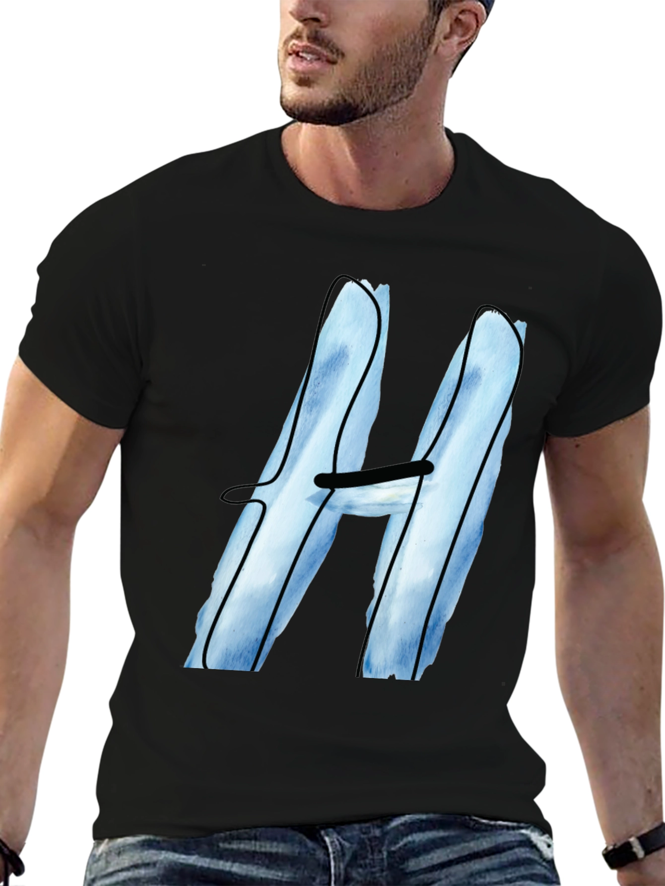 Cool Blue H Graphic Tee - Black Cotton Blend