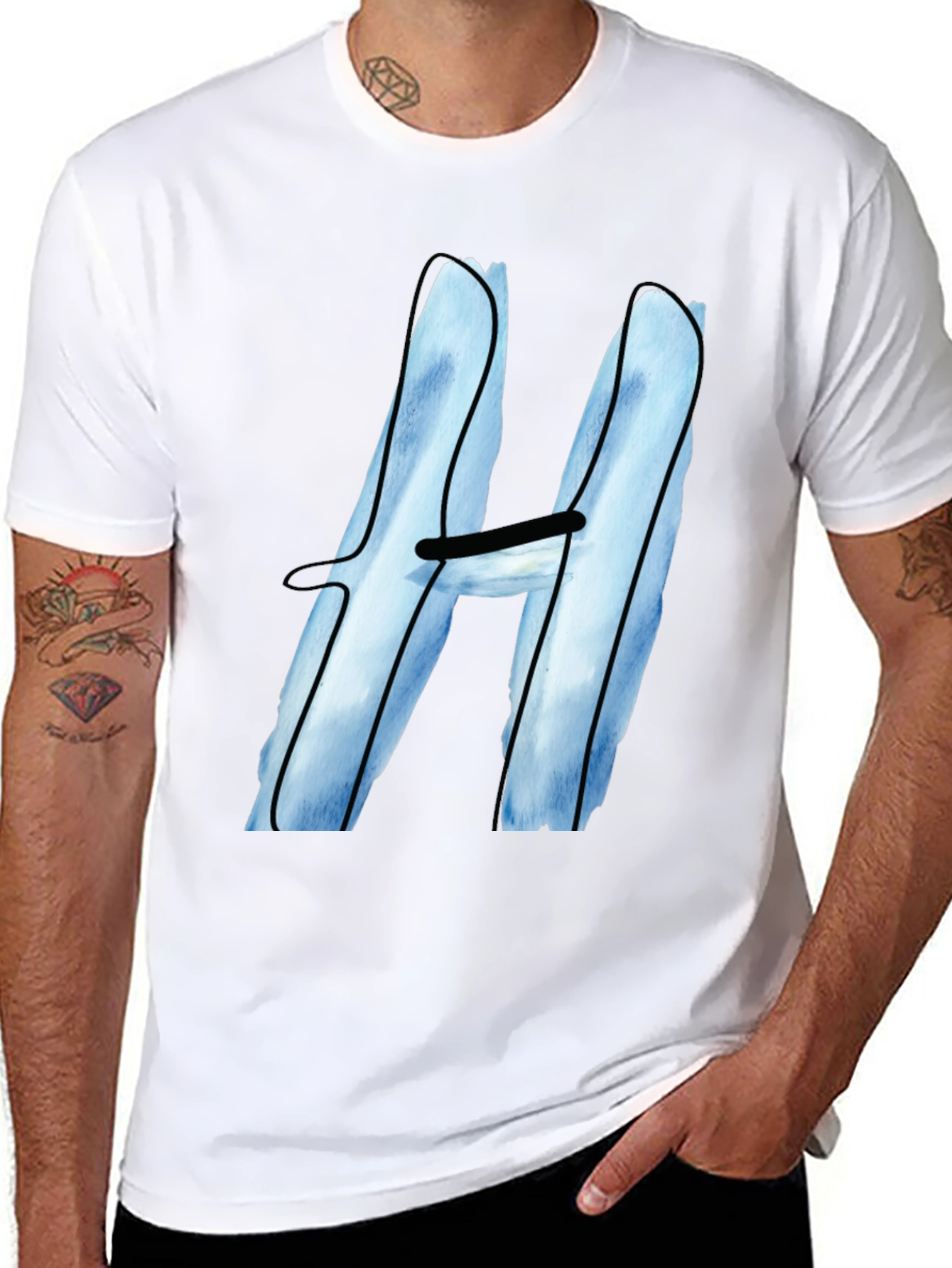 Cool Blue H Graphic Tee - Black Cotton Blend