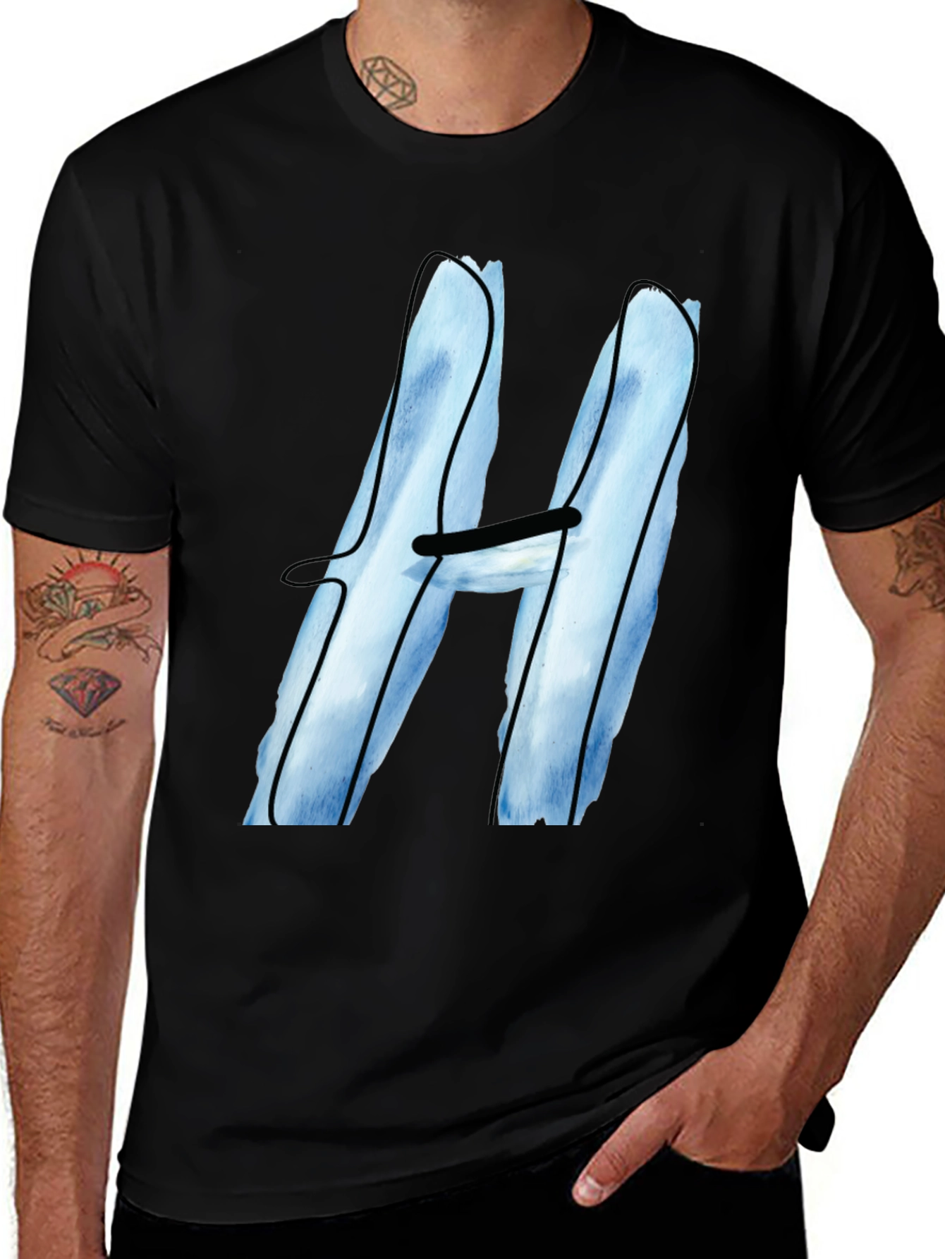 Cool Blue H Graphic Tee - Black Cotton Blend