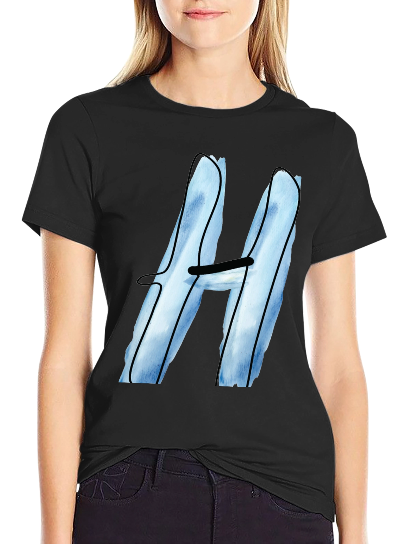Cool Blue H Graphic Tee - Black Cotton Blend