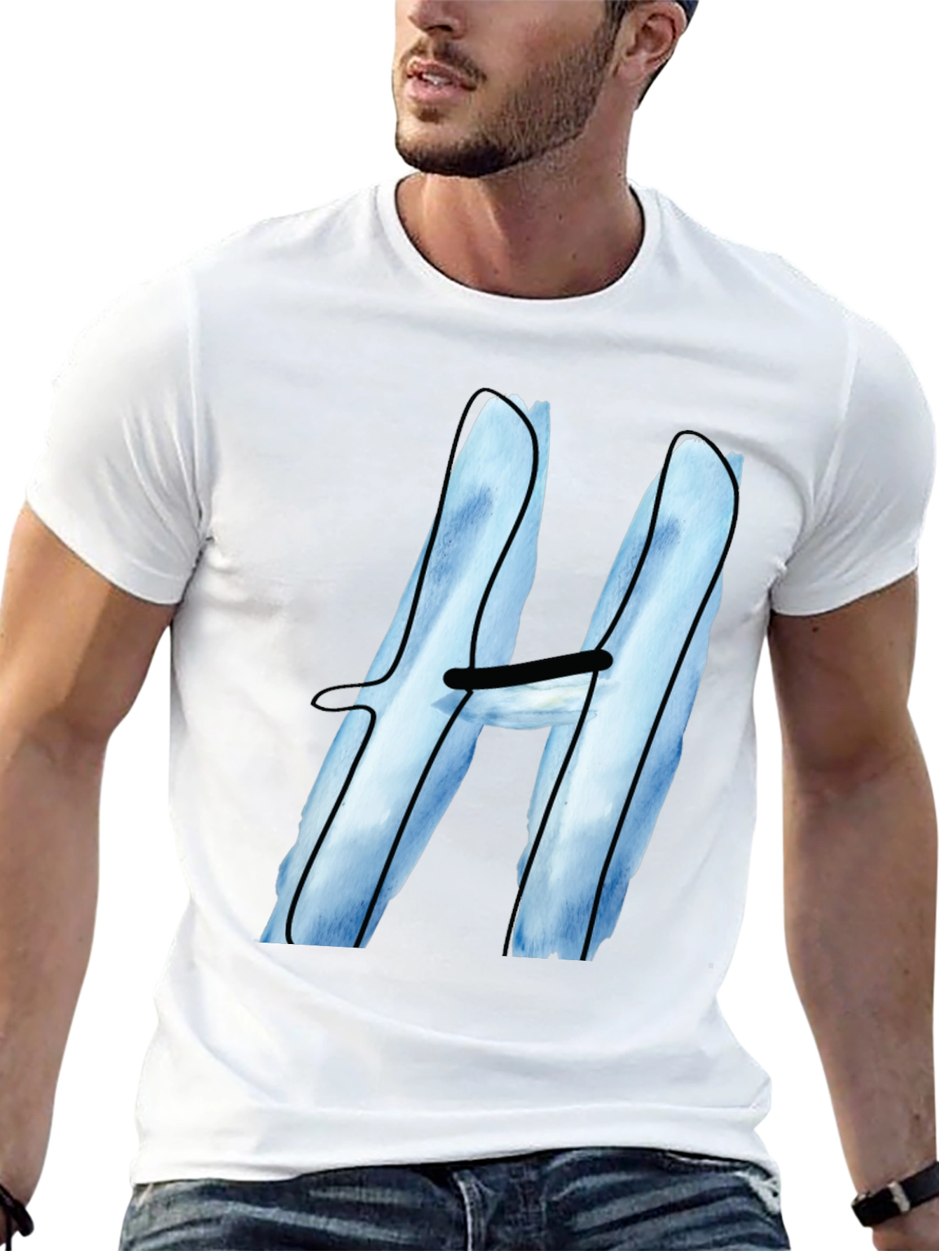 Cool Blue H Graphic Tee - Black Cotton Blend