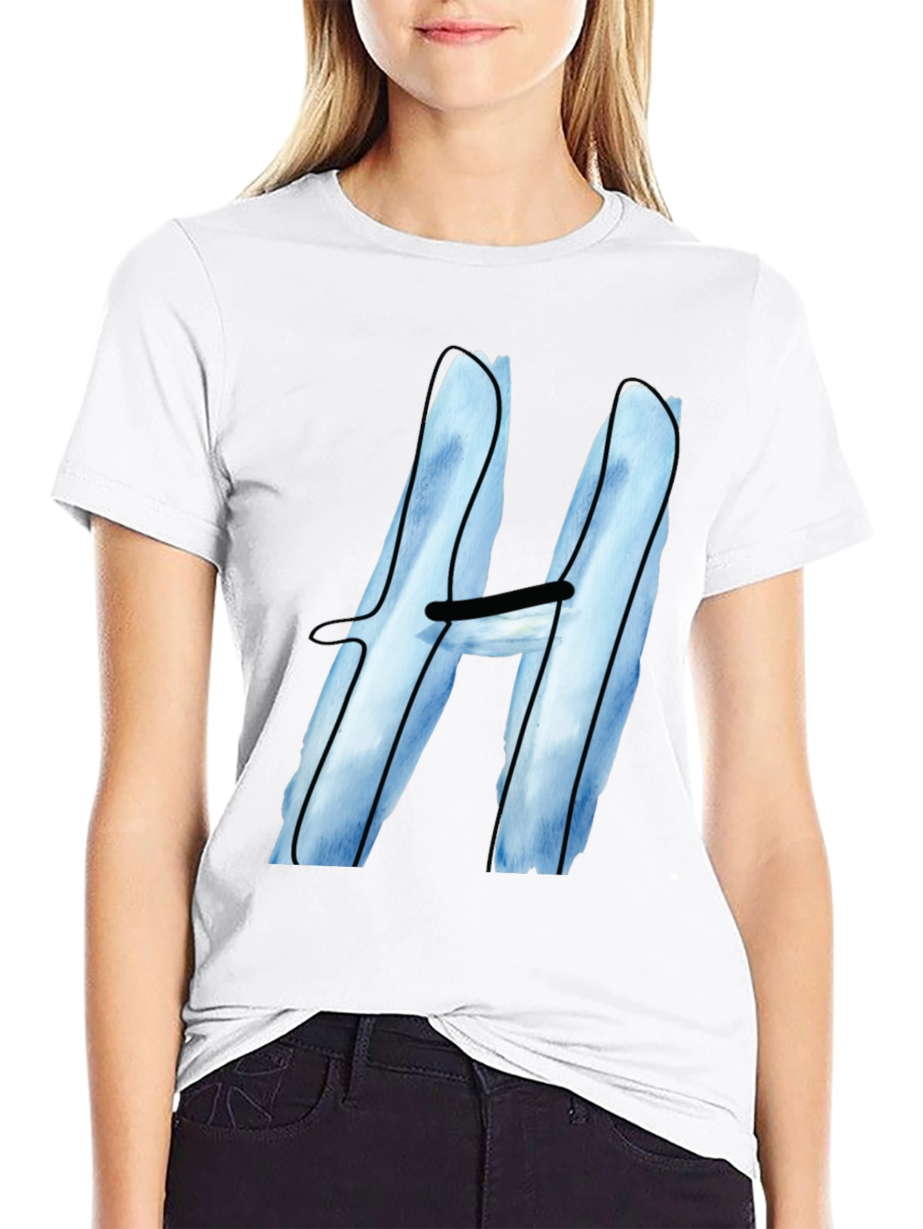 Cool Blue H Graphic Tee - Black Cotton Blend