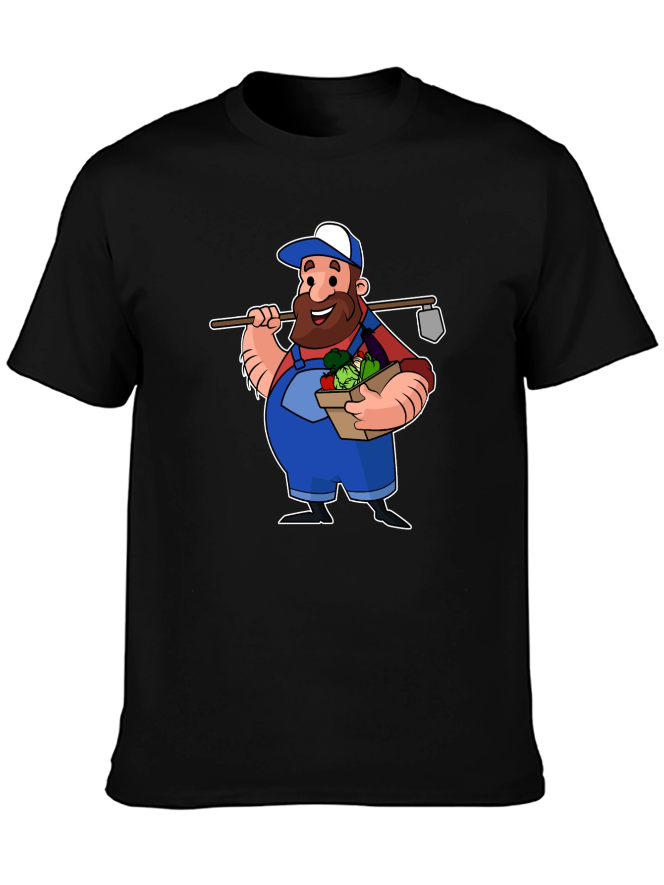 Cartoon Farmer Graphic T-Shirt - Black Cotton Tee