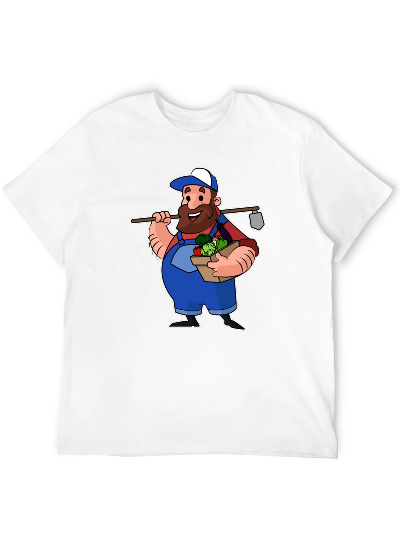 Cartoon Farmer Graphic T-Shirt - Black Cotton Tee