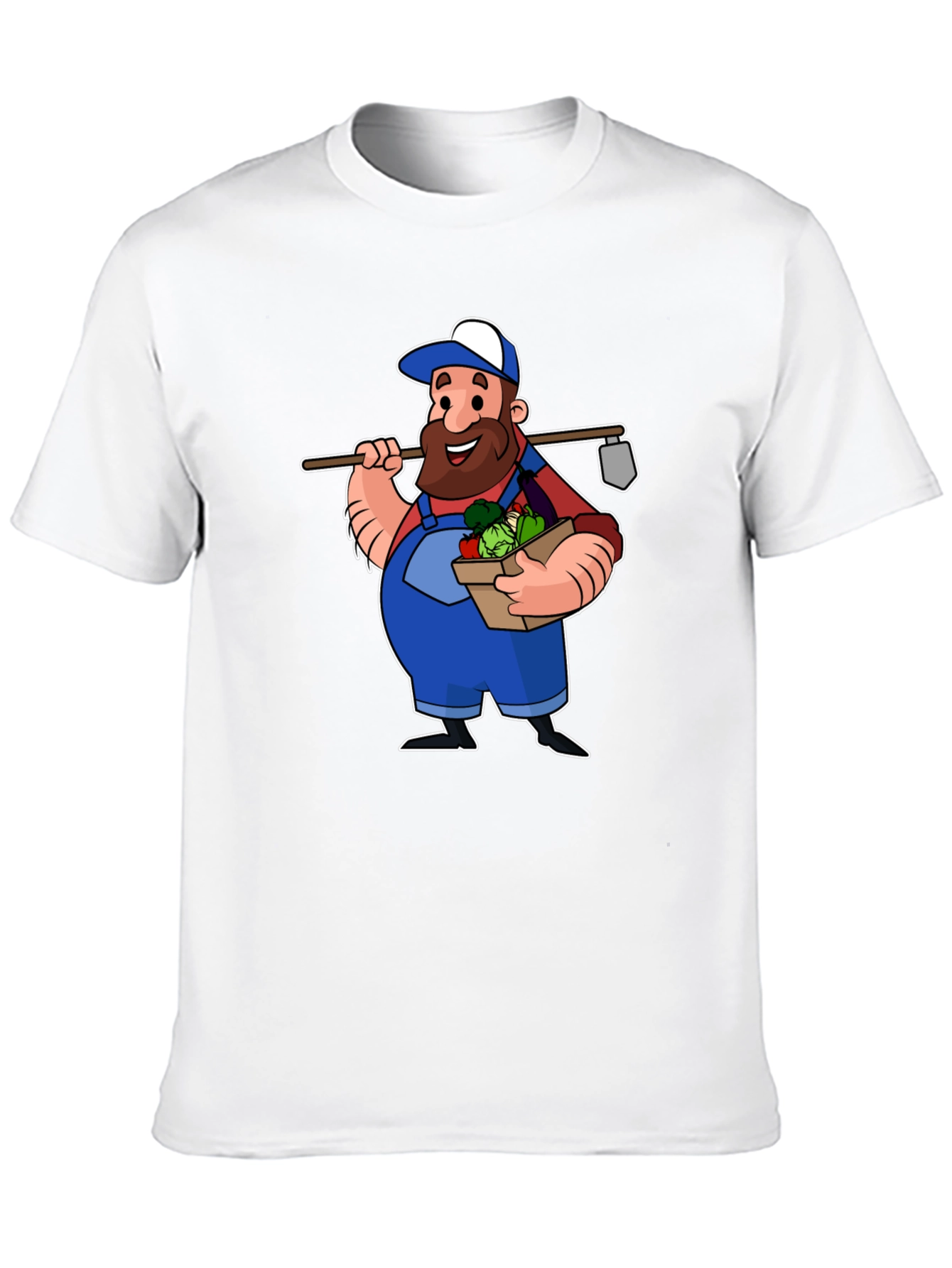 Cartoon Farmer Graphic T-Shirt - Black Cotton Tee