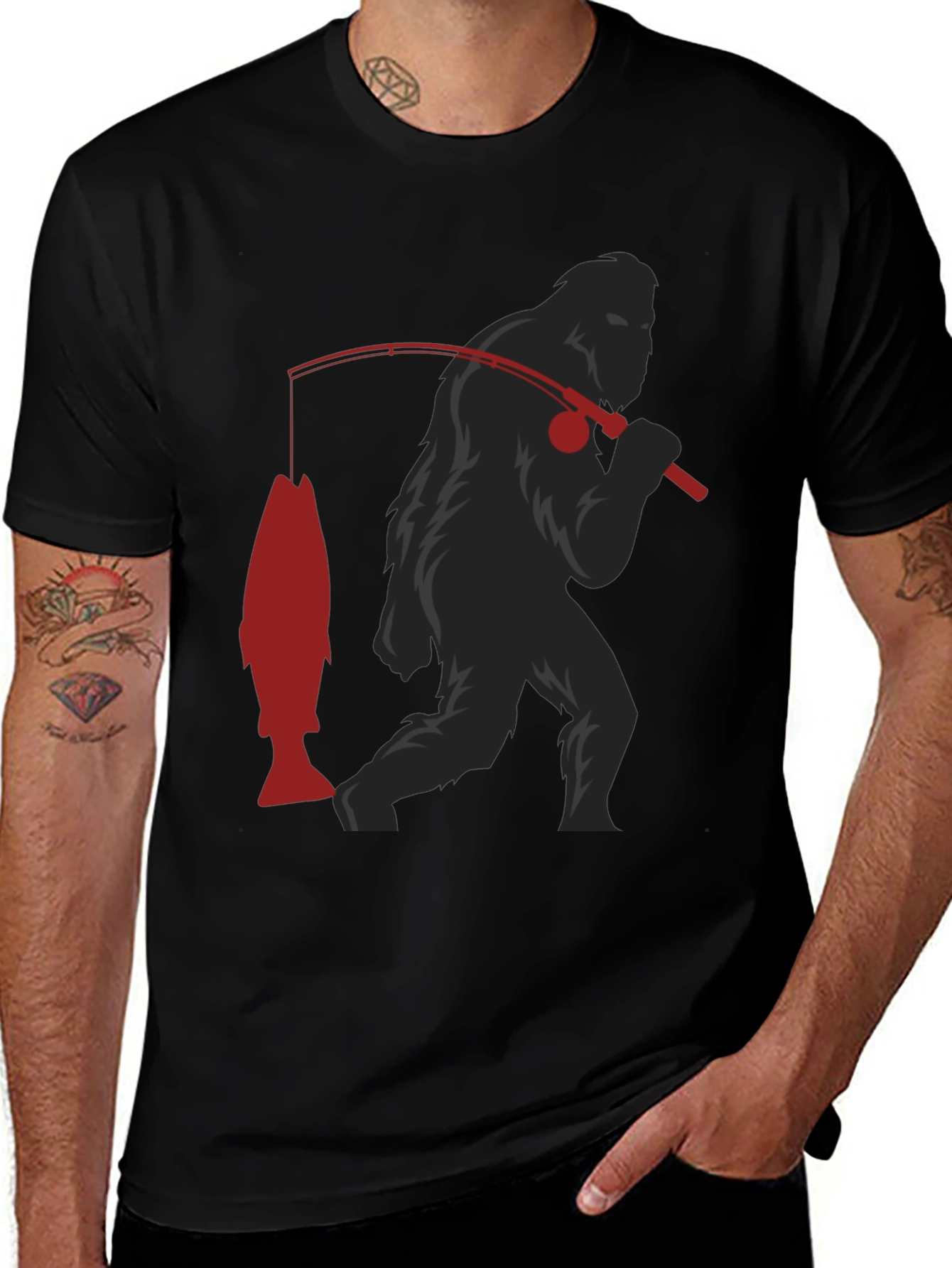Bigfoot Fishing T-Shirt - Funny Sasquatch Tee