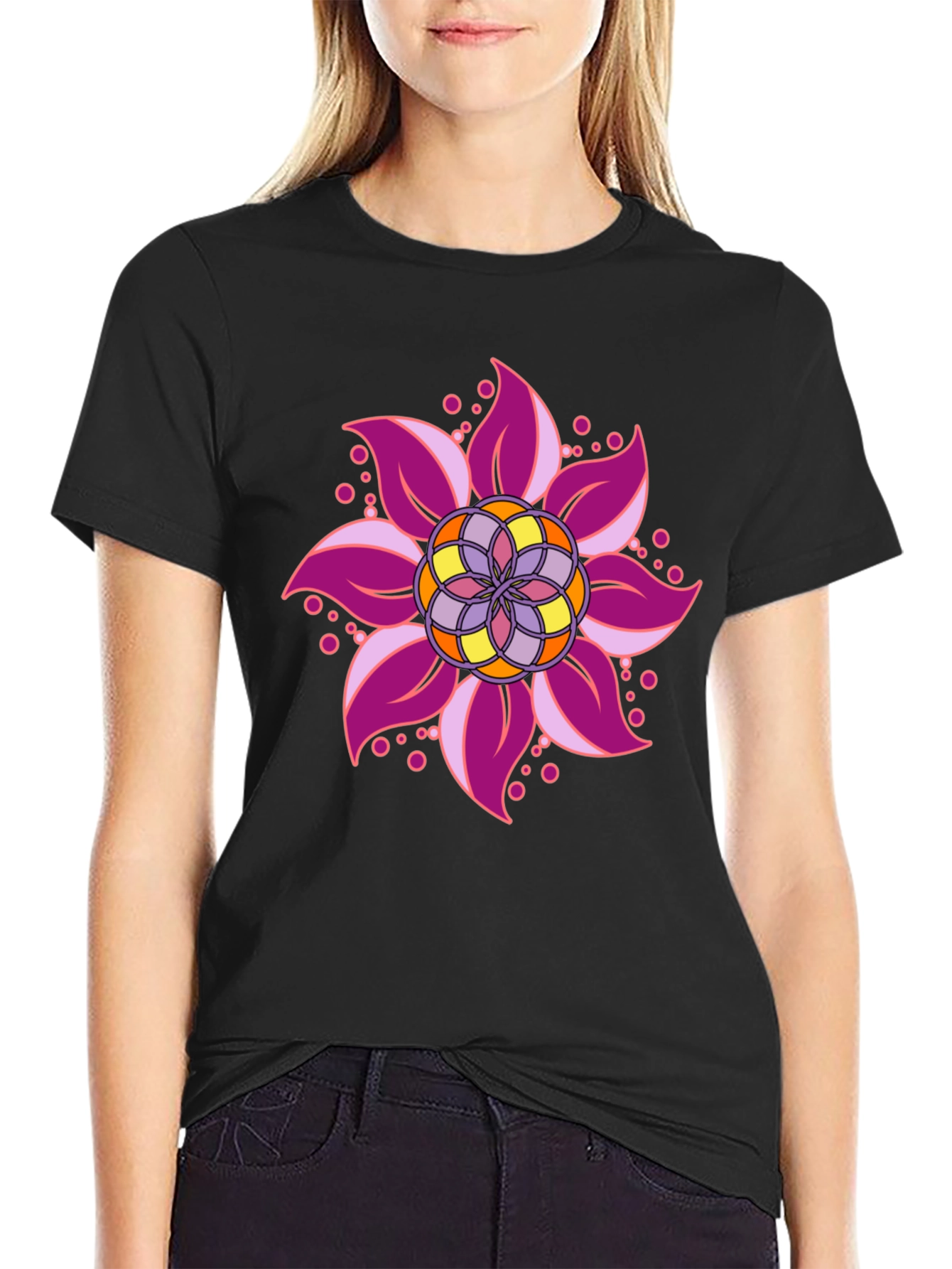 Floral Mandala Graphic Black T-Shirt