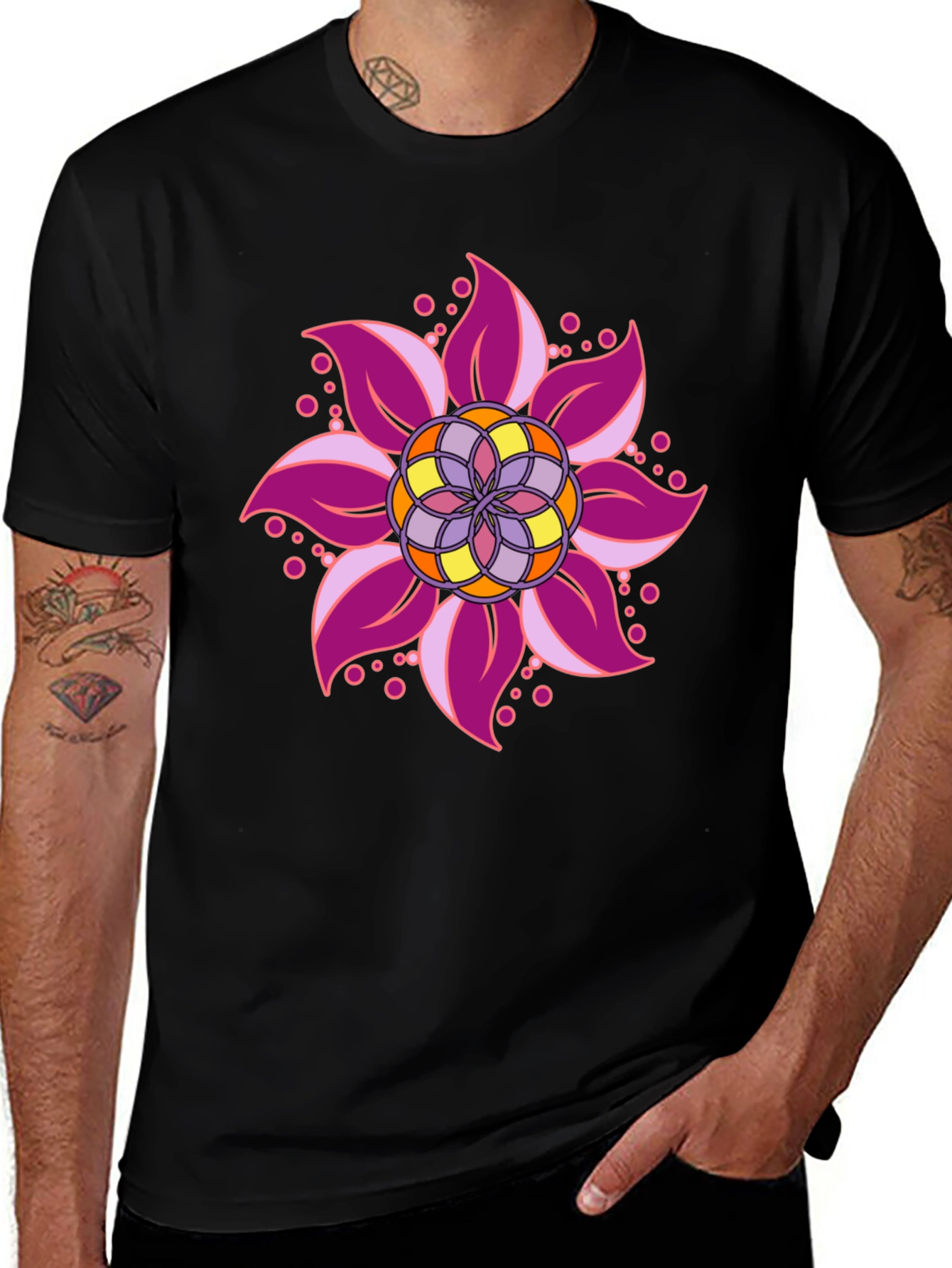 Floral Mandala Graphic Black T-Shirt