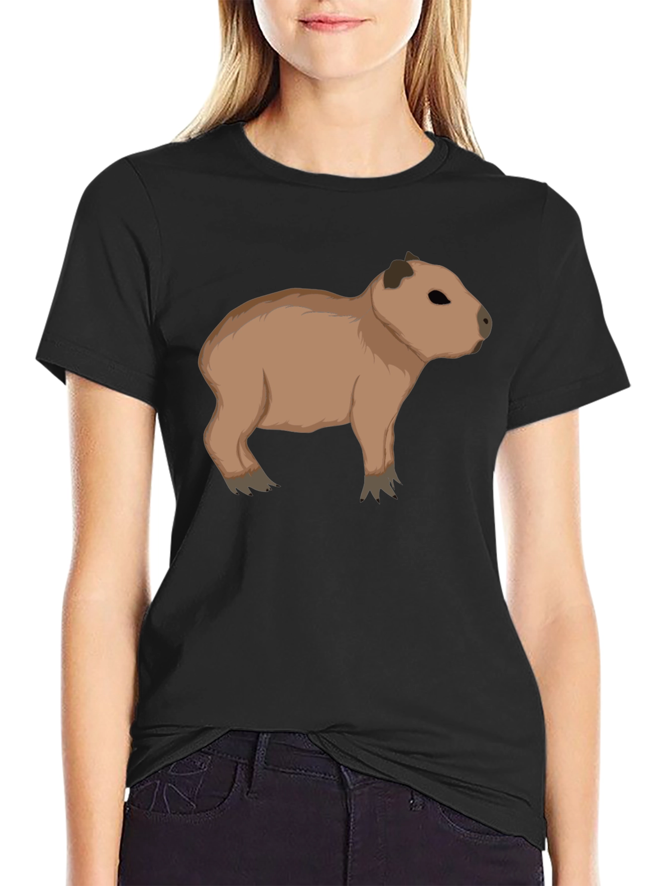 Capybara Graphic Tee - Black Cotton T-Shirt
