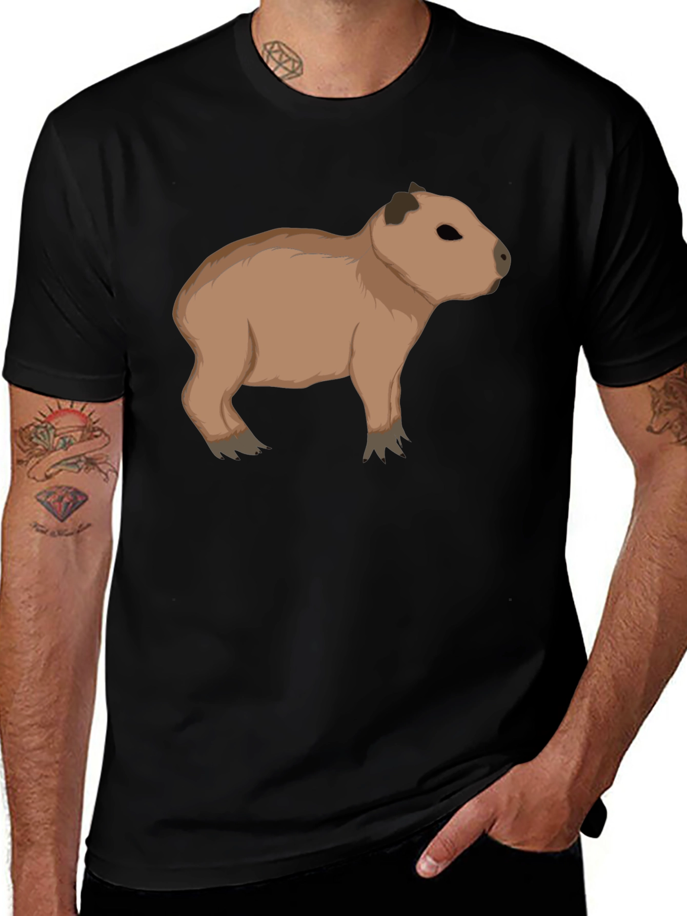 Capybara Graphic Tee - Black Cotton T-Shirt