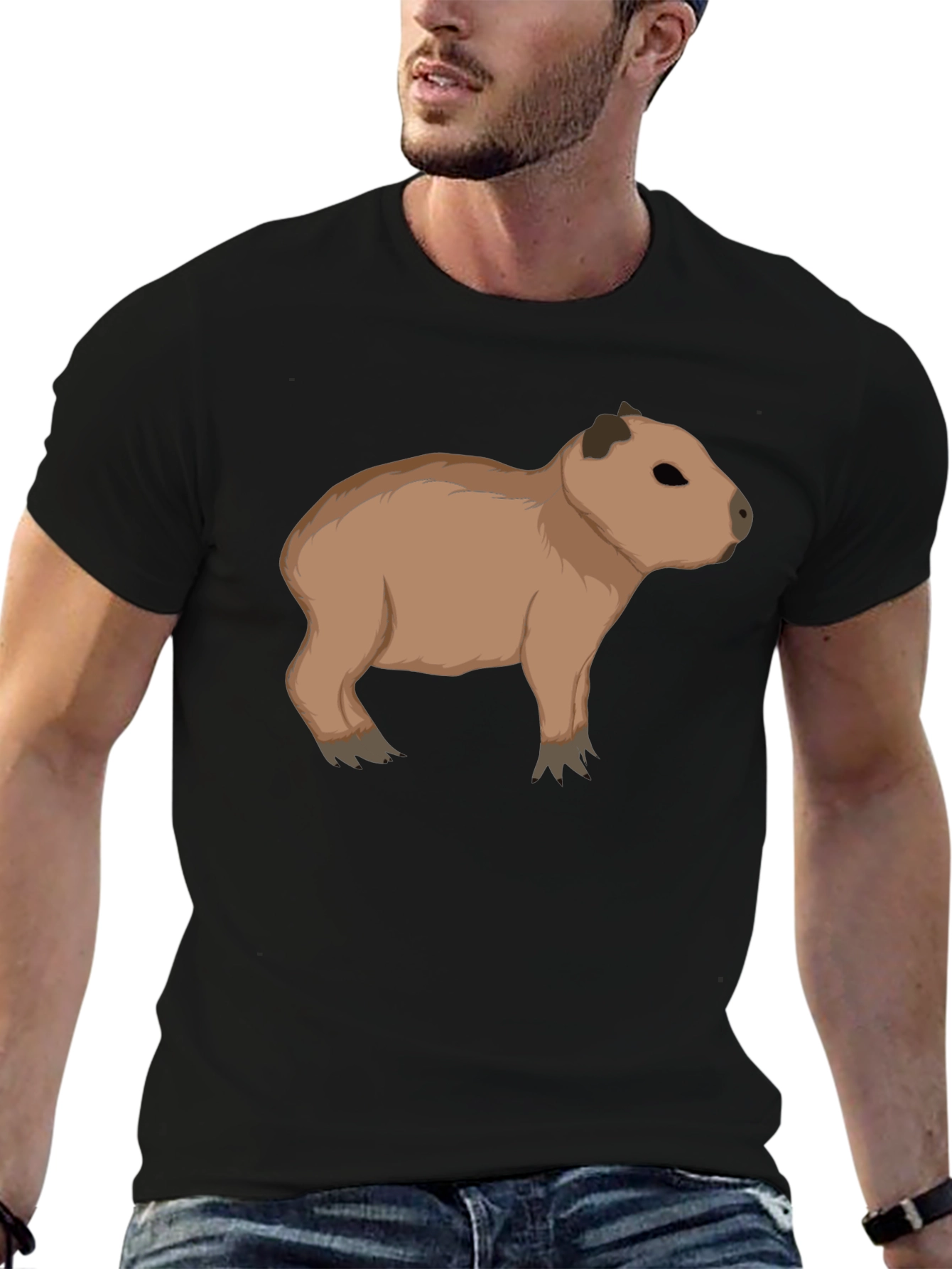 Capybara Graphic Tee - Black Cotton T-Shirt