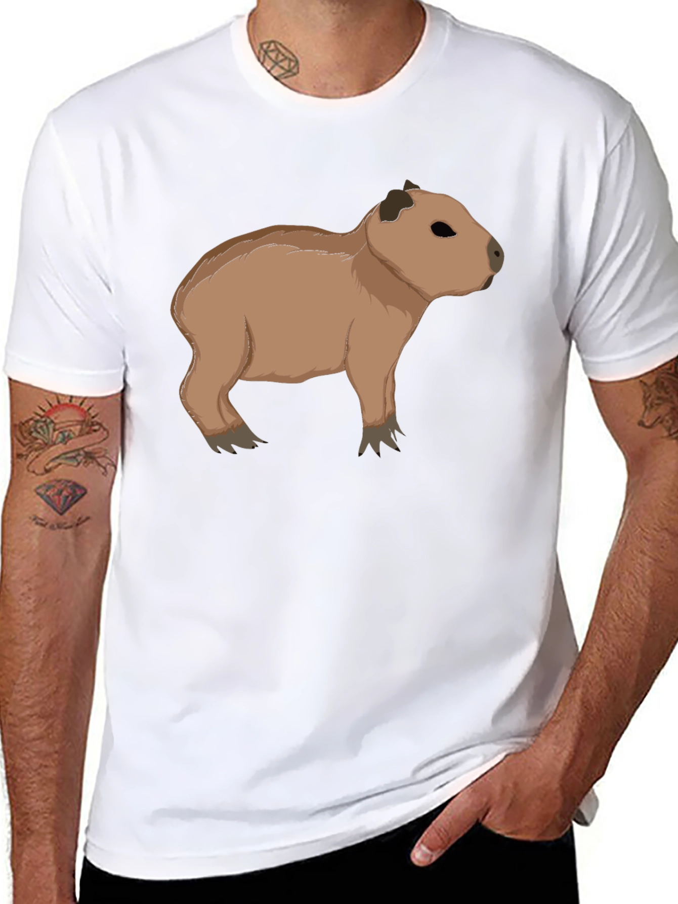 Capybara Graphic Tee - Black Cotton T-Shirt